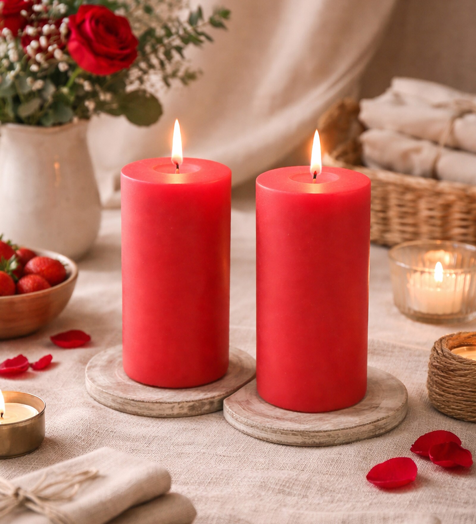 Set of 2 Fragranced  Apple Cinnamon Scented Aromatherapy Pillar Soy Candles