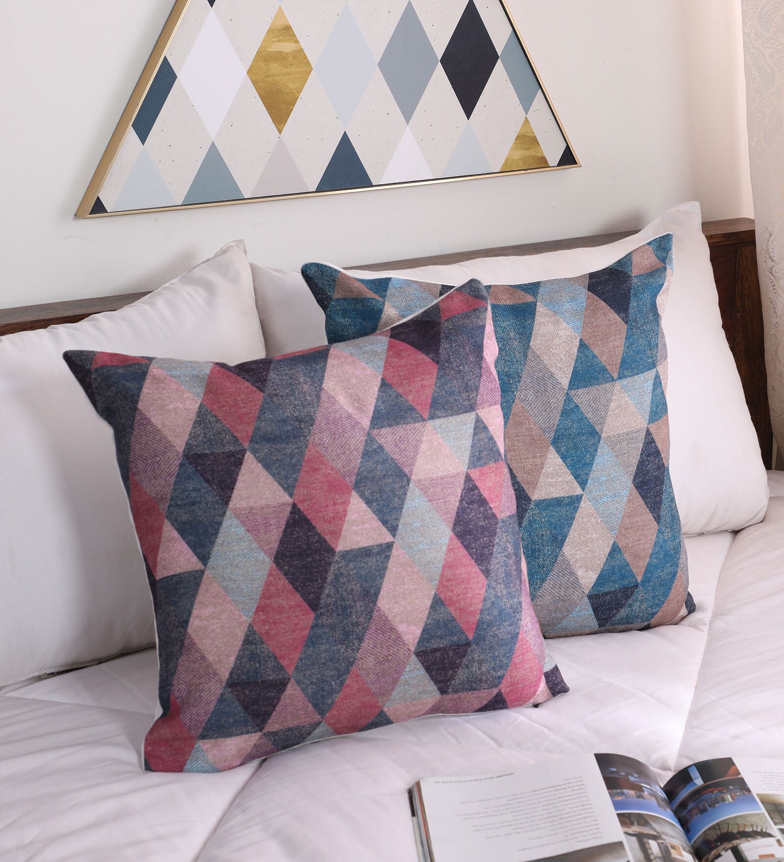 Multicolor Geometric Jute 16 x 16 Inches Cushion Covers (Set of 2)