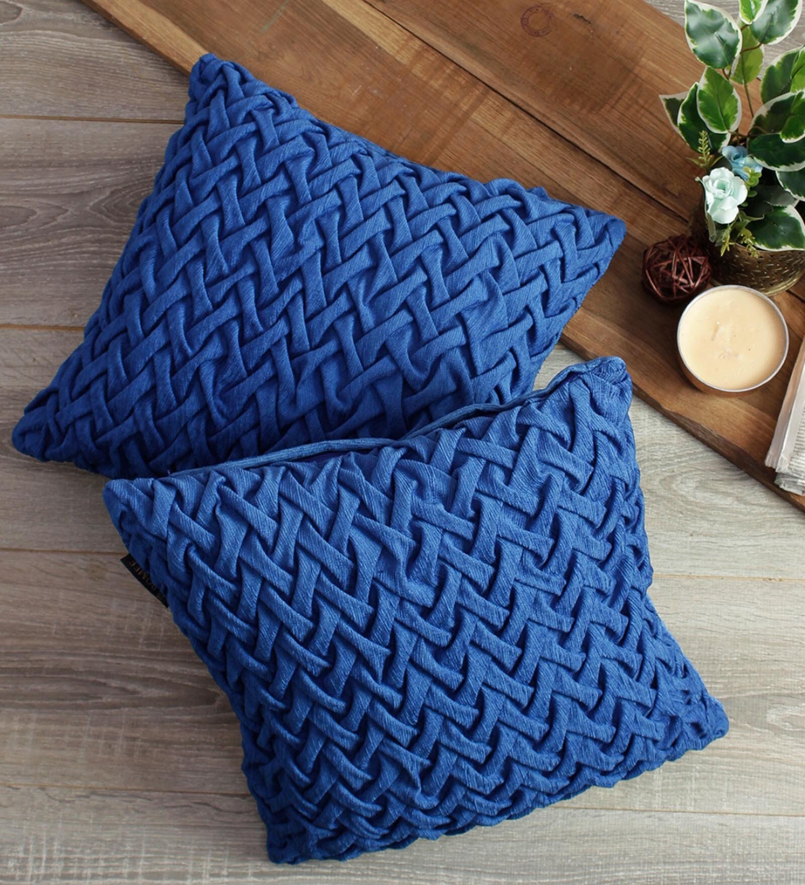 Buy Blue Textured Polyester 16 x 16 Inches Cushion Covers (Set of 2) by Romee at 66 OFF by