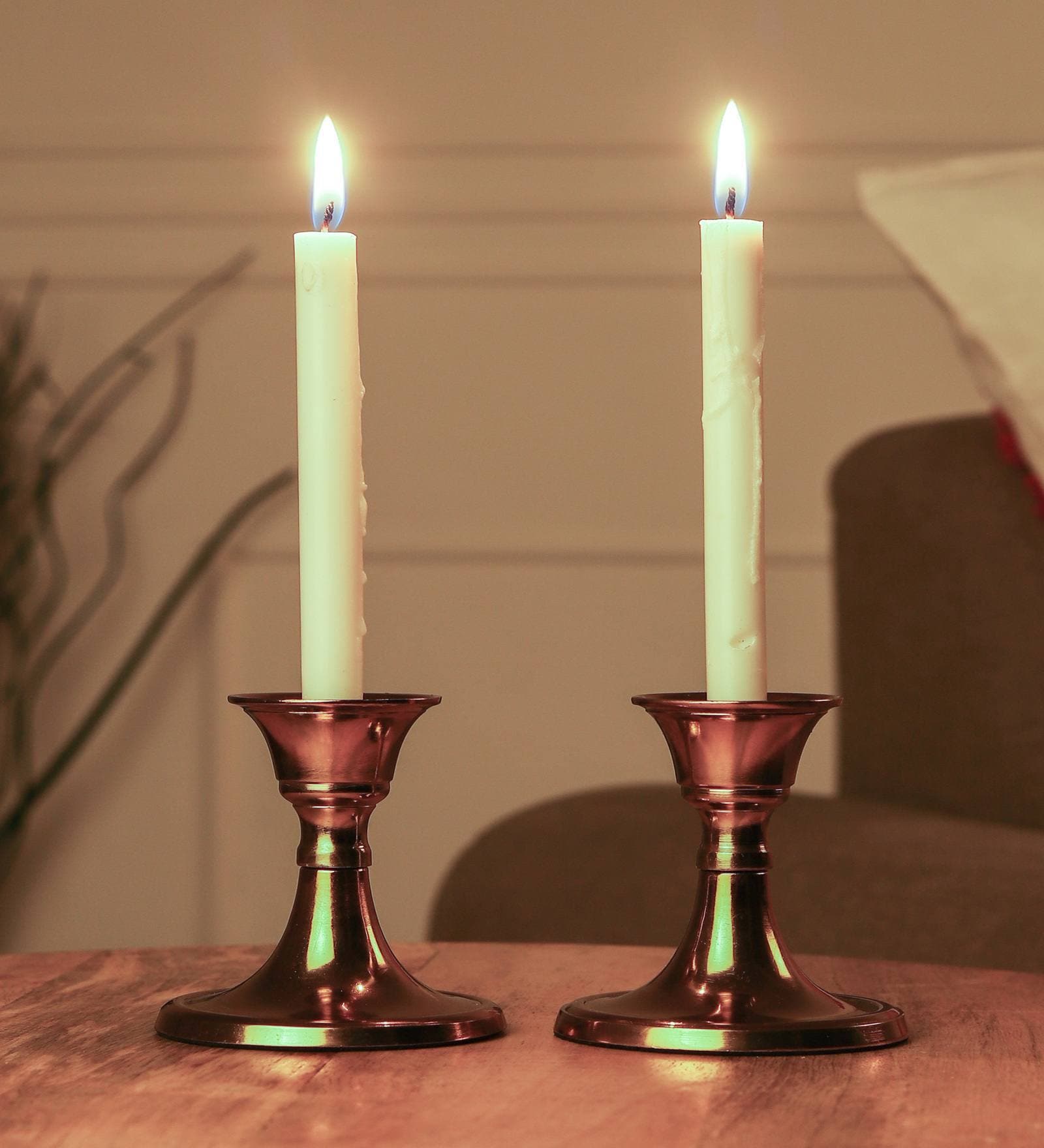 Gold Metal Taper (Set Of 2) Candle Holder