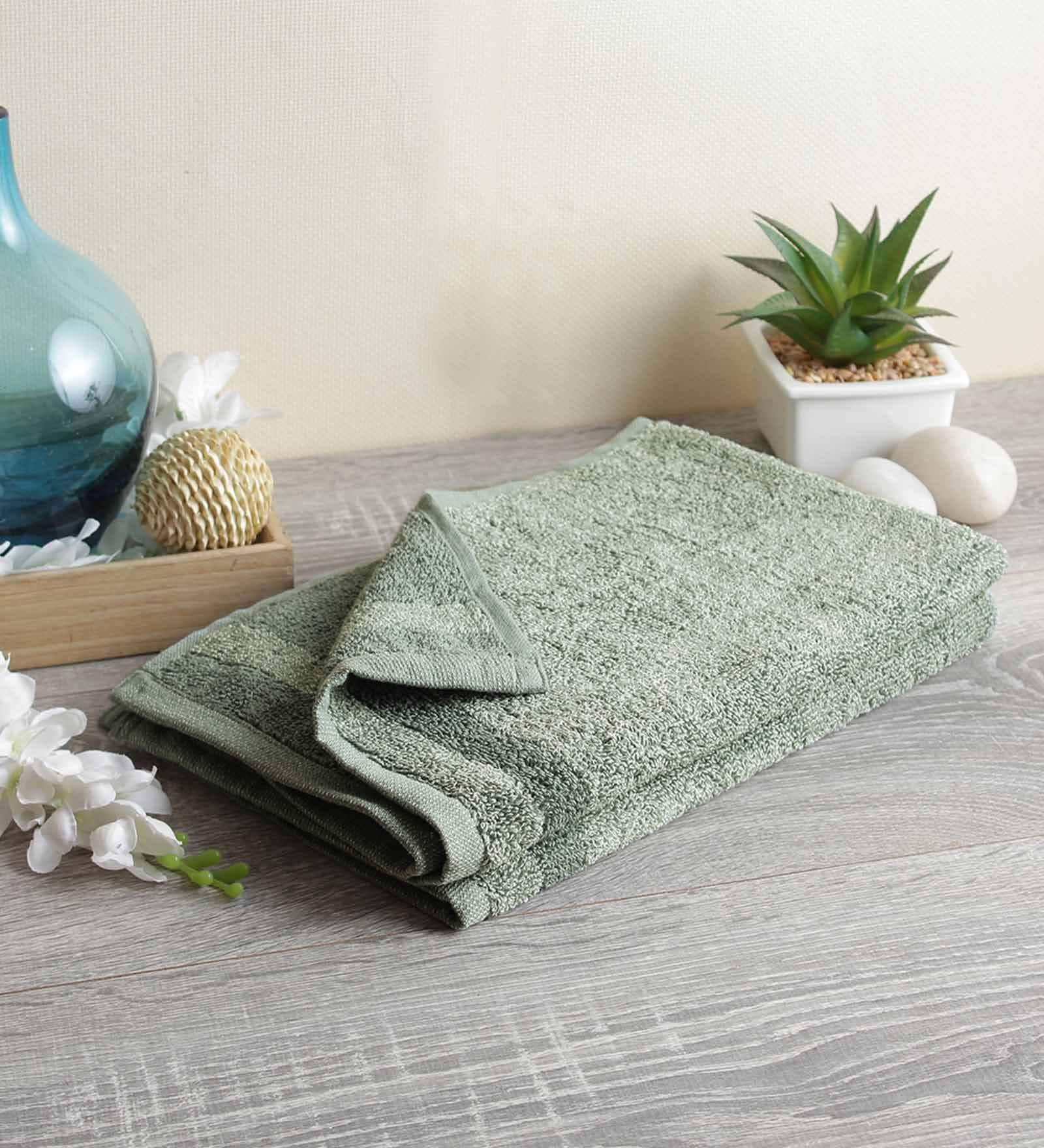 Buy Set Of 2 Green Cotton 480 GSM Hand Towels By Softweave at 32 OFF