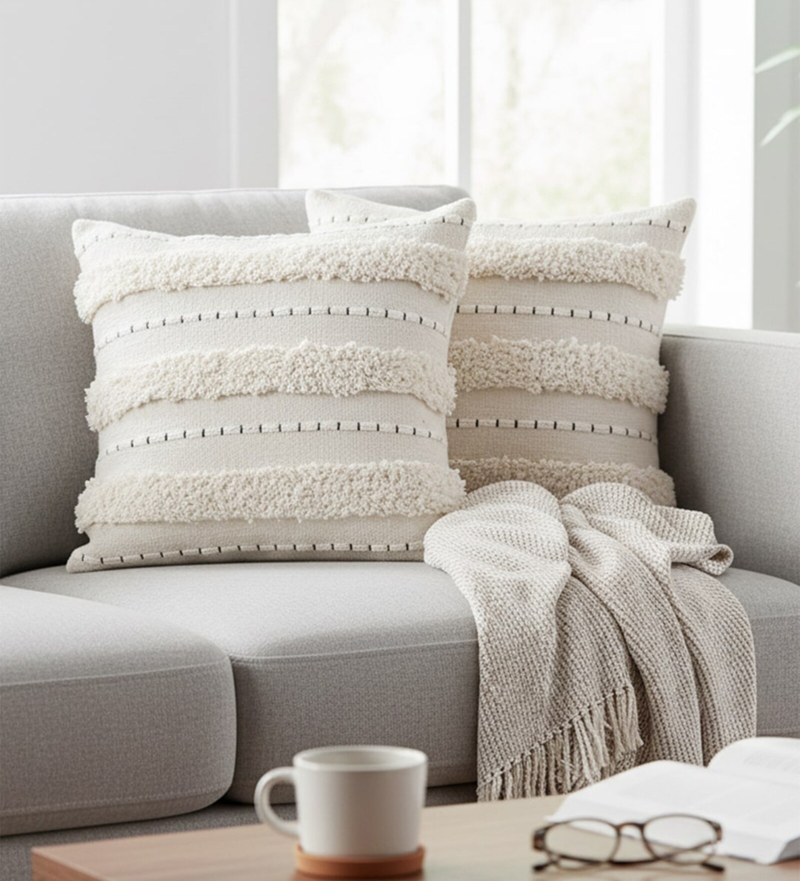 Set of 2 High-Texture Boho Throw Cushion Covers (18x18)