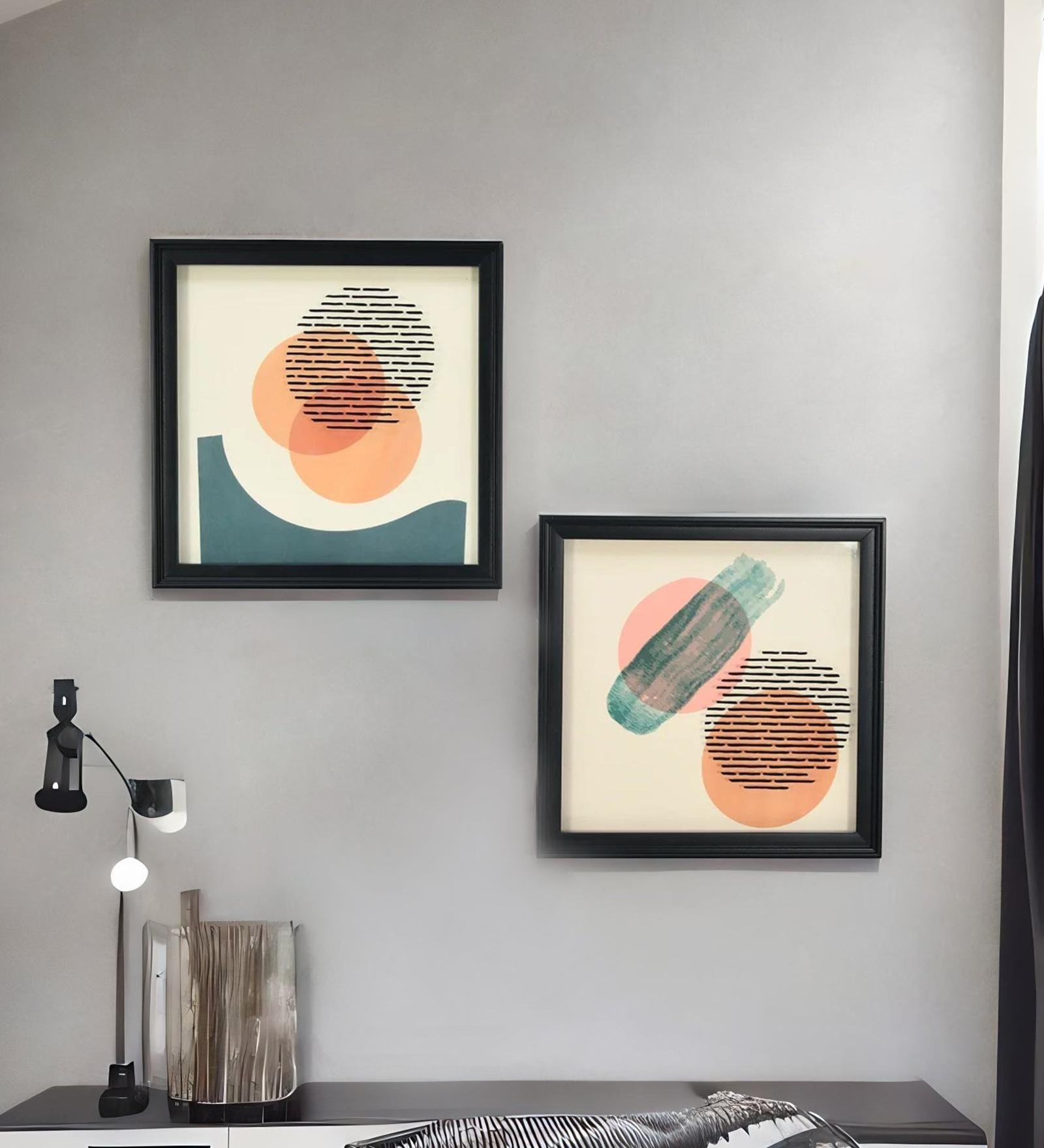 Set of 2 Multicolour Engineered Wood Wall Paintings