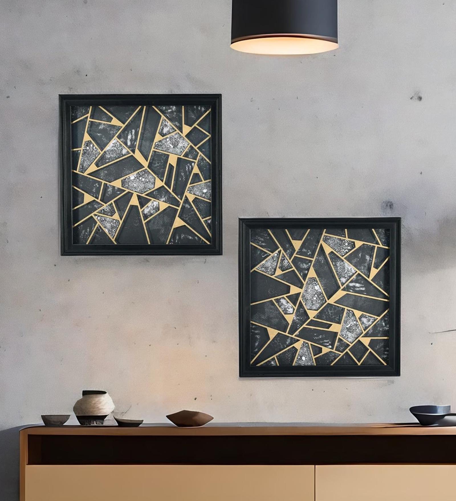 Set of 2 Multicolour Engineered Wood Wall Paintings