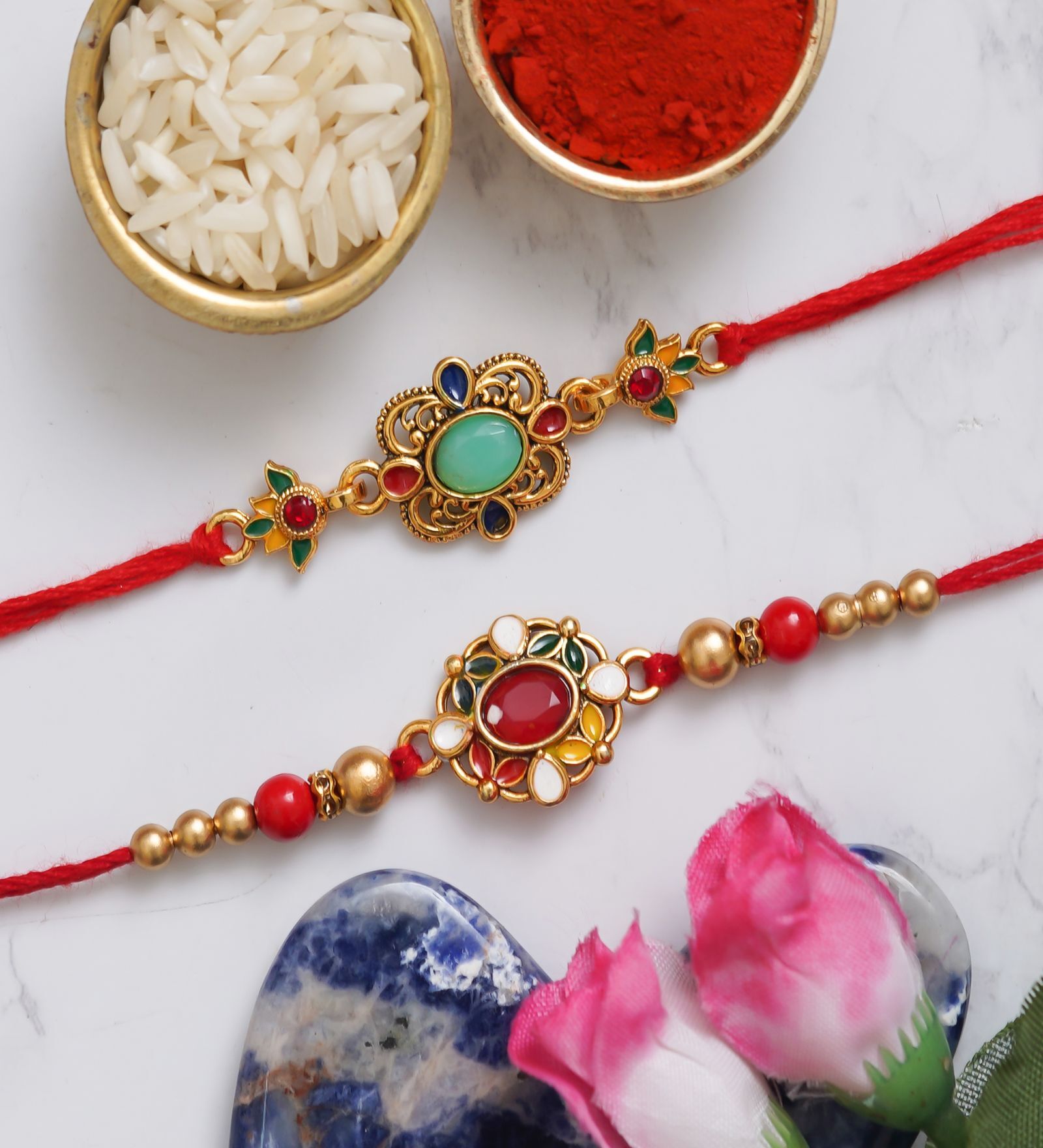 Rakhi Rupani Buy Set of 2 Premium Stone Designer Rakhis with Roli Chawal Pack at 50% ...