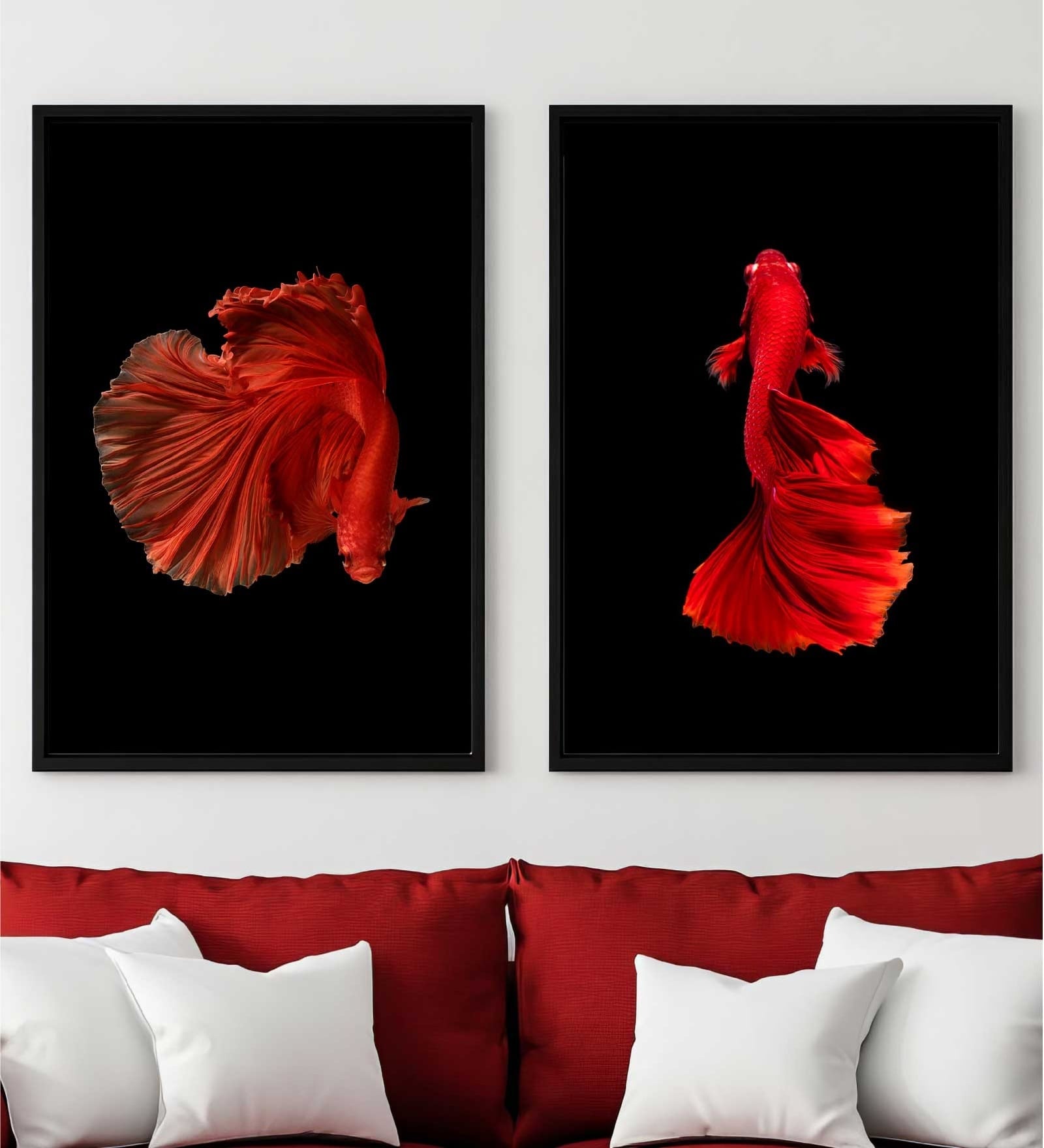 Red Fish Printed Aclyric Wall Art Panel Set of 2
