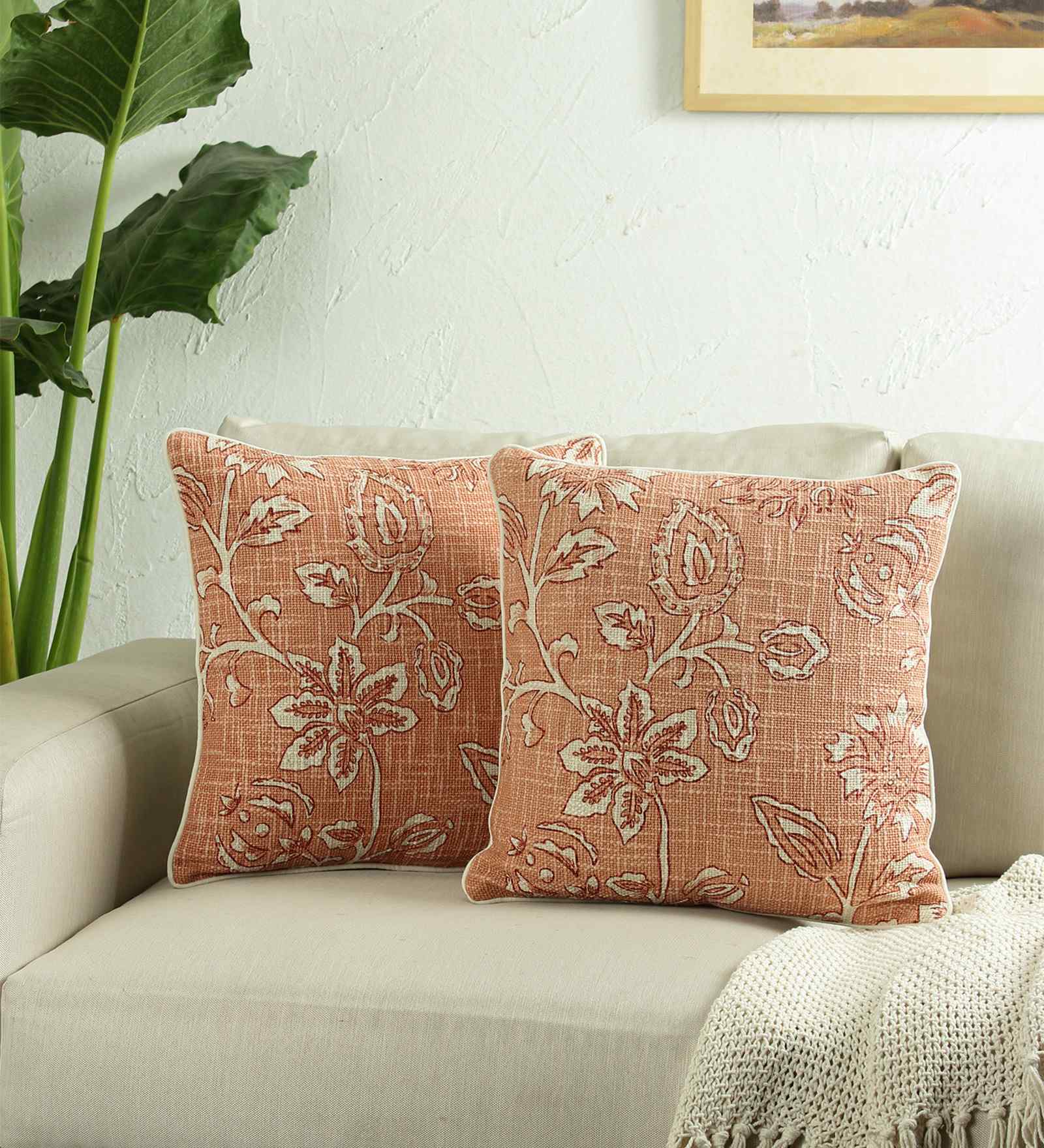 Set Of 2 Rust Tnt Fancy Yarn Textured Cushion Covers