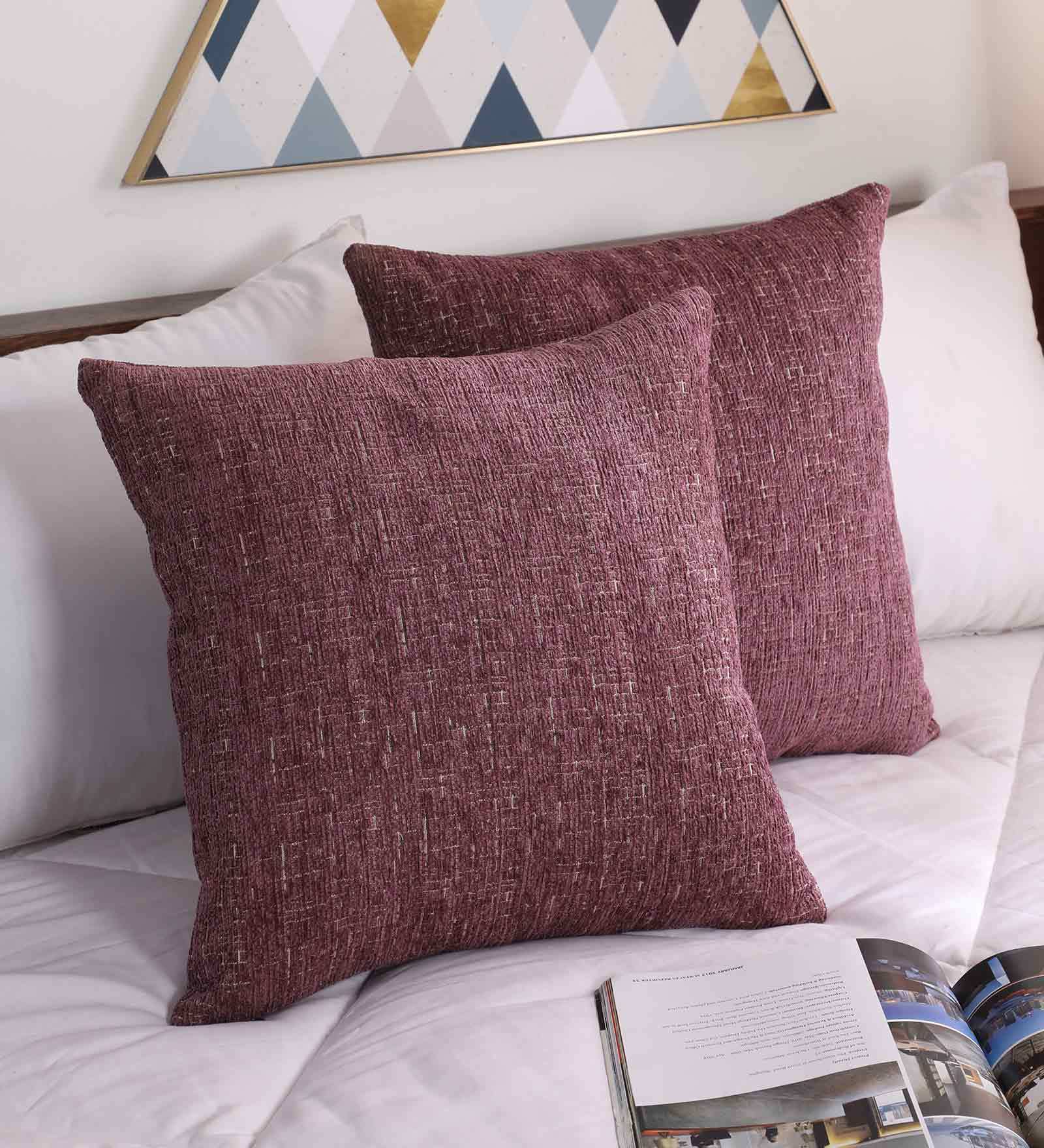 Chenille Plain Solid 16x16 Inch Cushion Covers (Set Of 2)