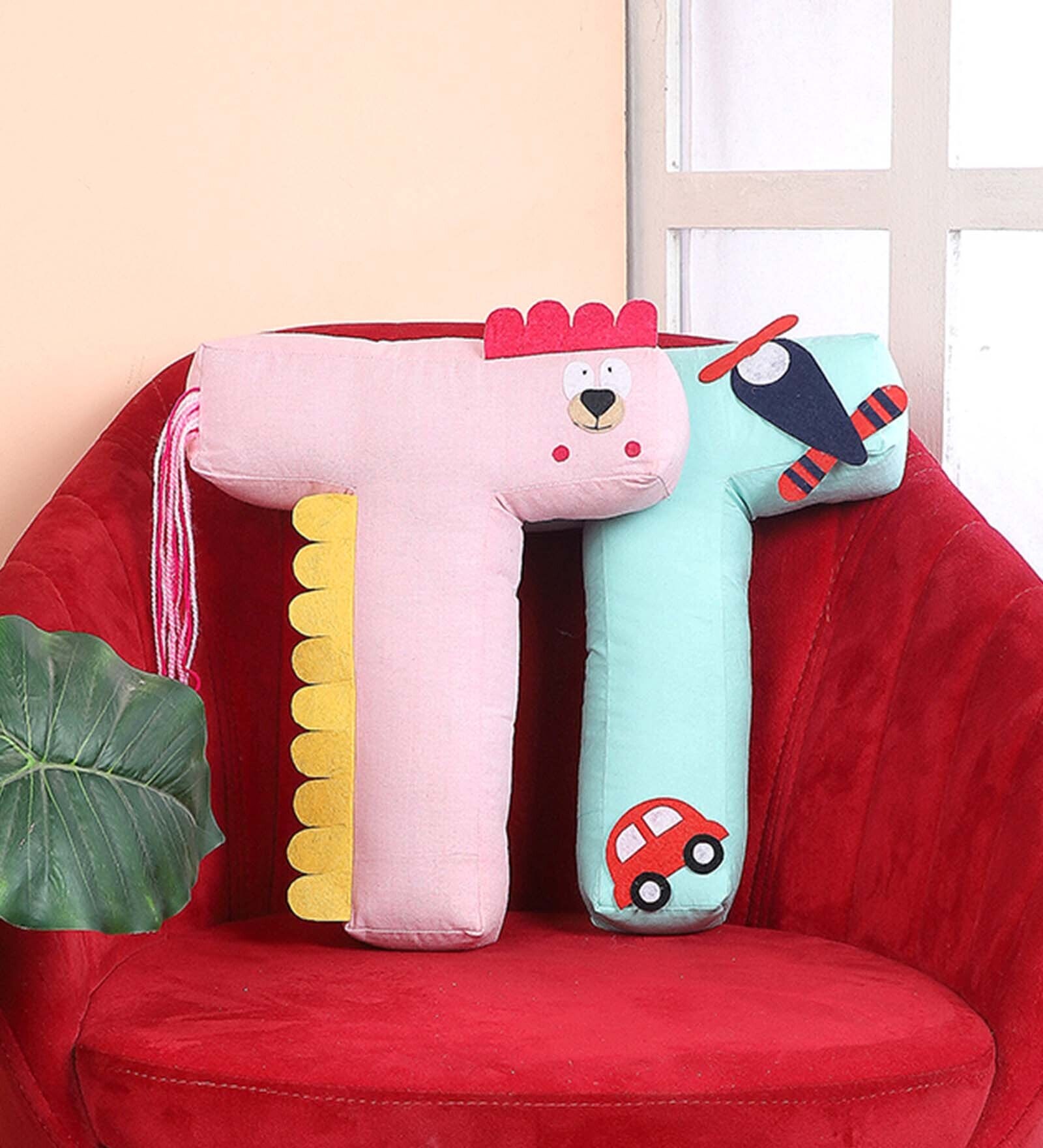 Buy Set Of 2 T Alphabet Shape Cushion With Filler By My Gift Booth at