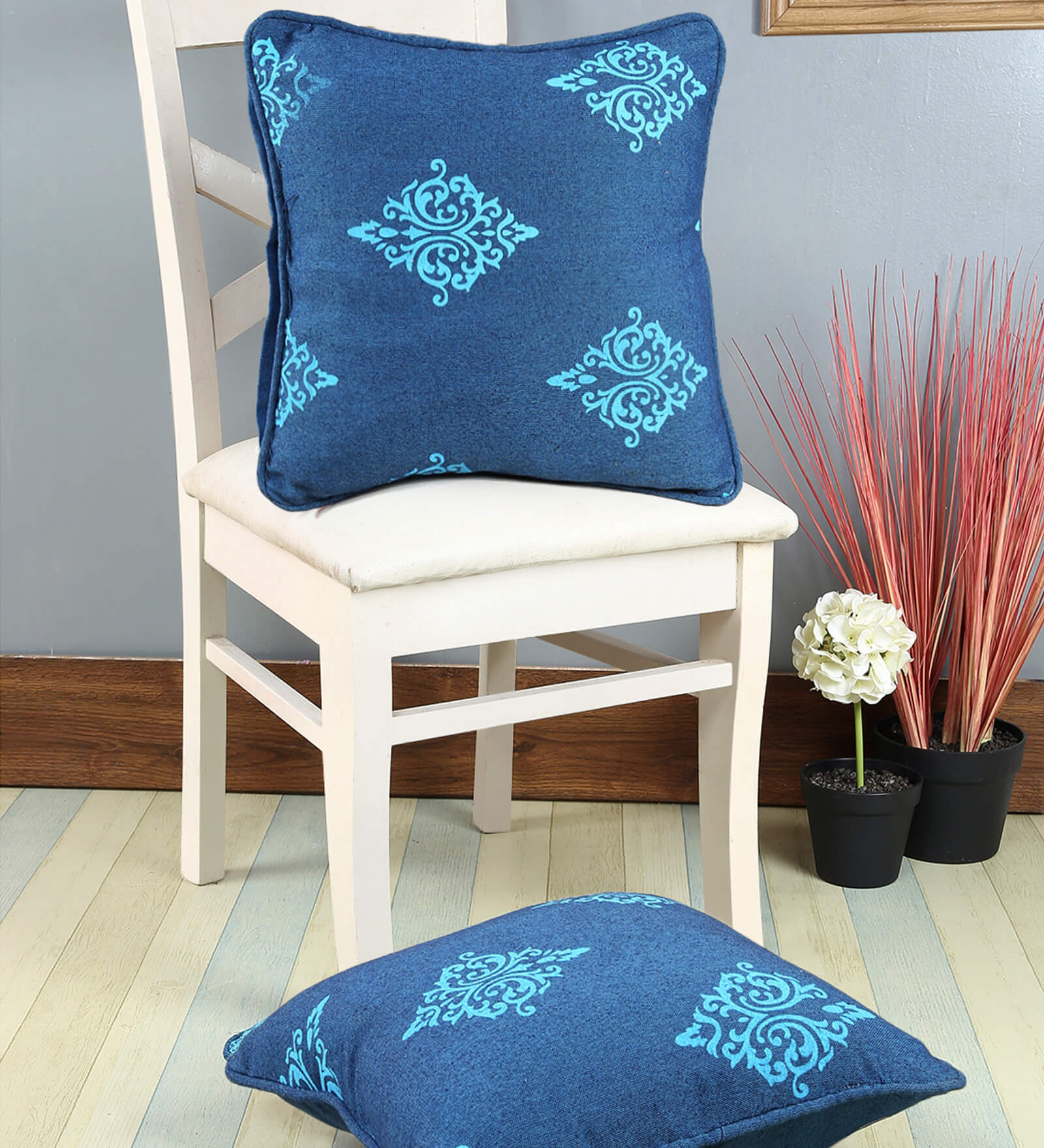 Blue Traditional Cotton 16 x 16 Inch Cushion Covers (Set of 2)