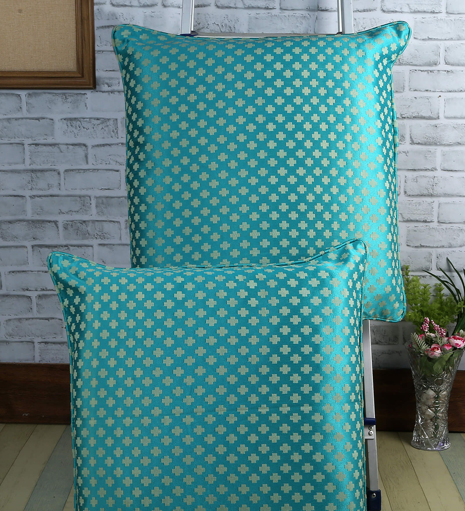 Blue Traditional Poly Cotton 24 x 24 Inches Cushion Covers (Set of 2)