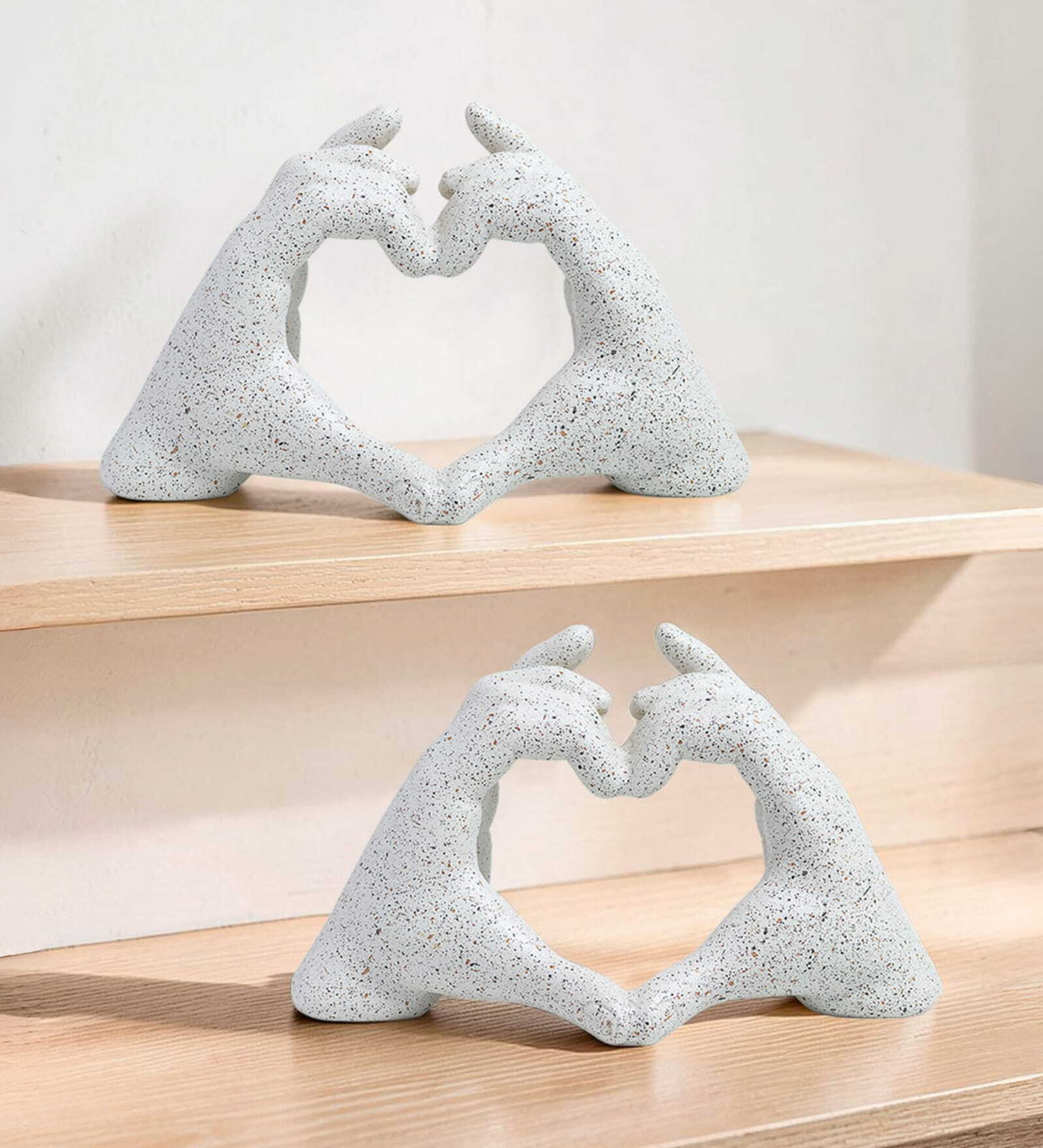 Set of 2 White Modern Heart Shape Hand Showpiece-Vintage Finish