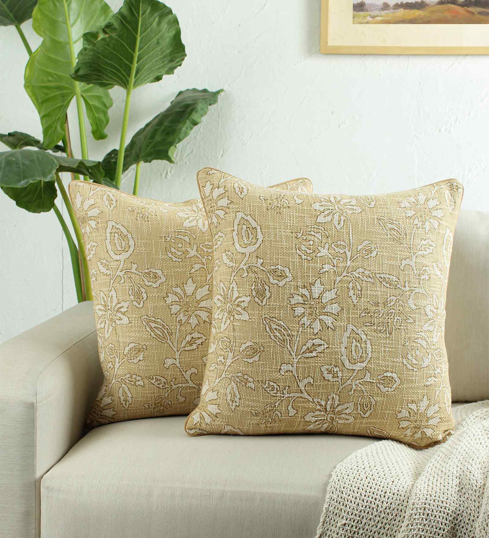 Set Of 2 Yellow Tnt Fancy Yarn Textured Cushion Covers