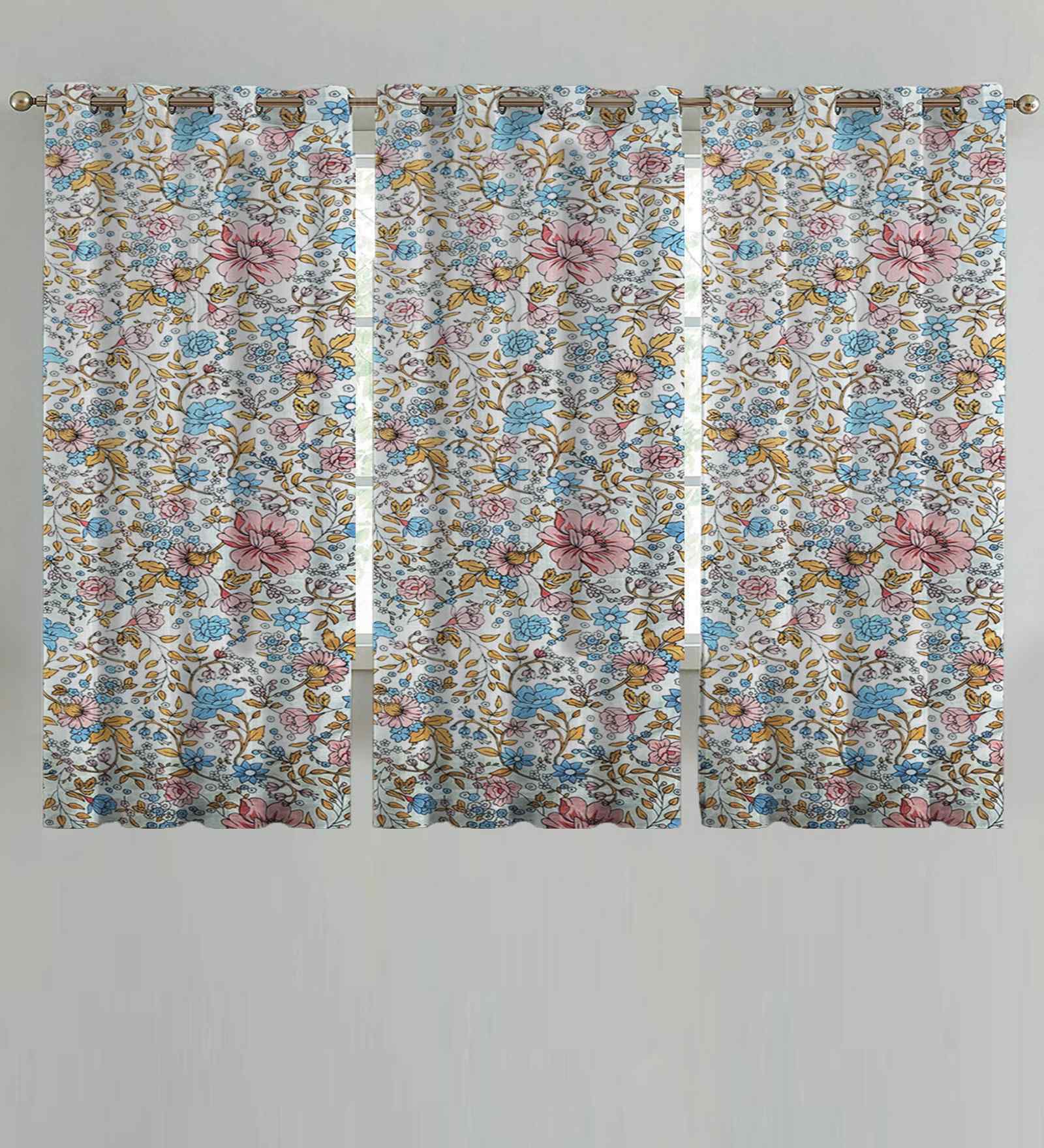 Multicolor Cotton Floral 5ft Window Curtains (3 Pcs)