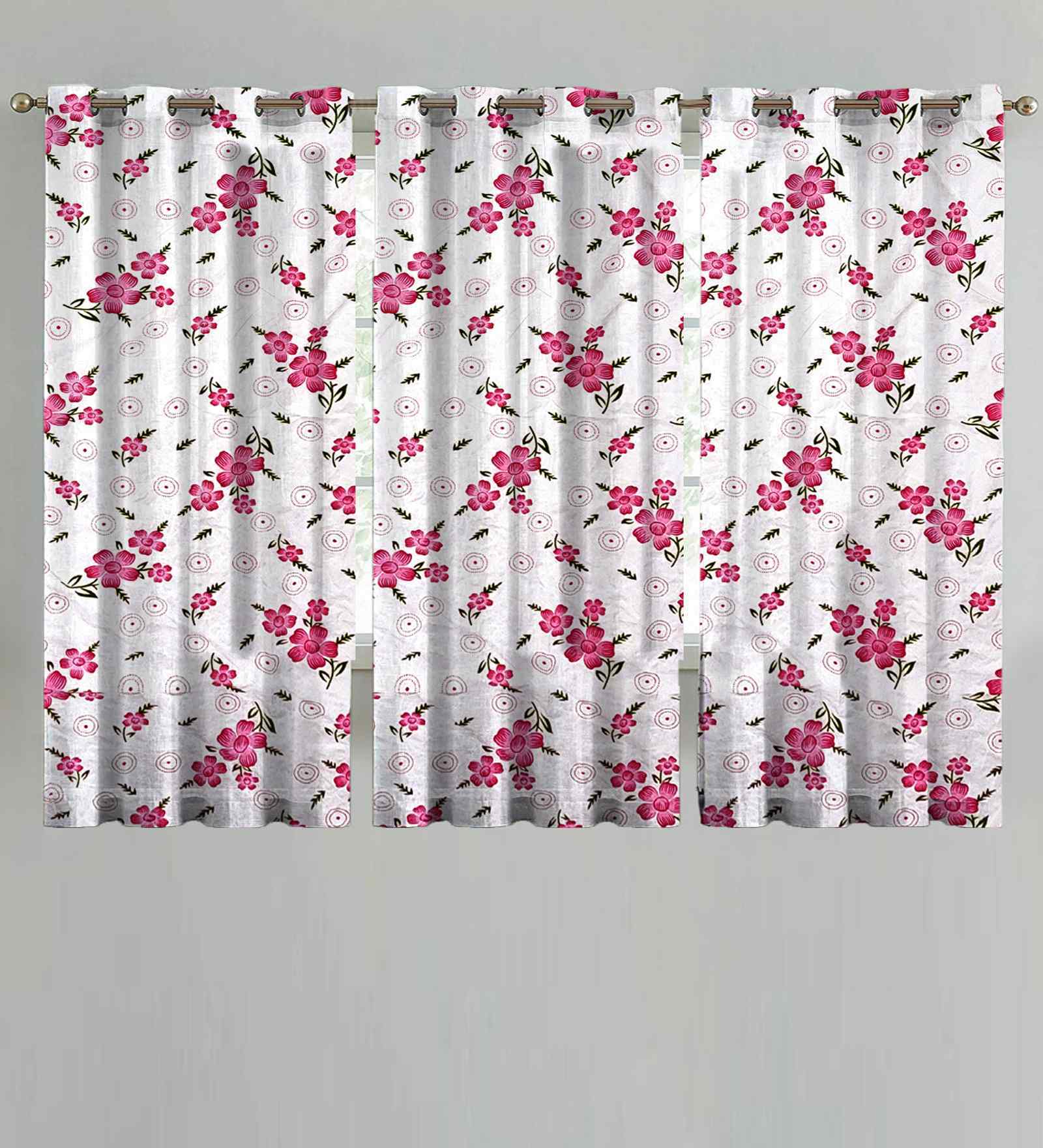 Multicolor Cotton Floral 5ft Window Curtains (3 Pcs)