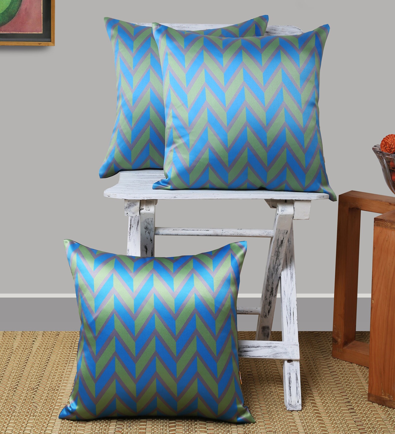 Printed Polyester Abstract Pattern 16x16 Inch Cushion Covers (Set Of 3)