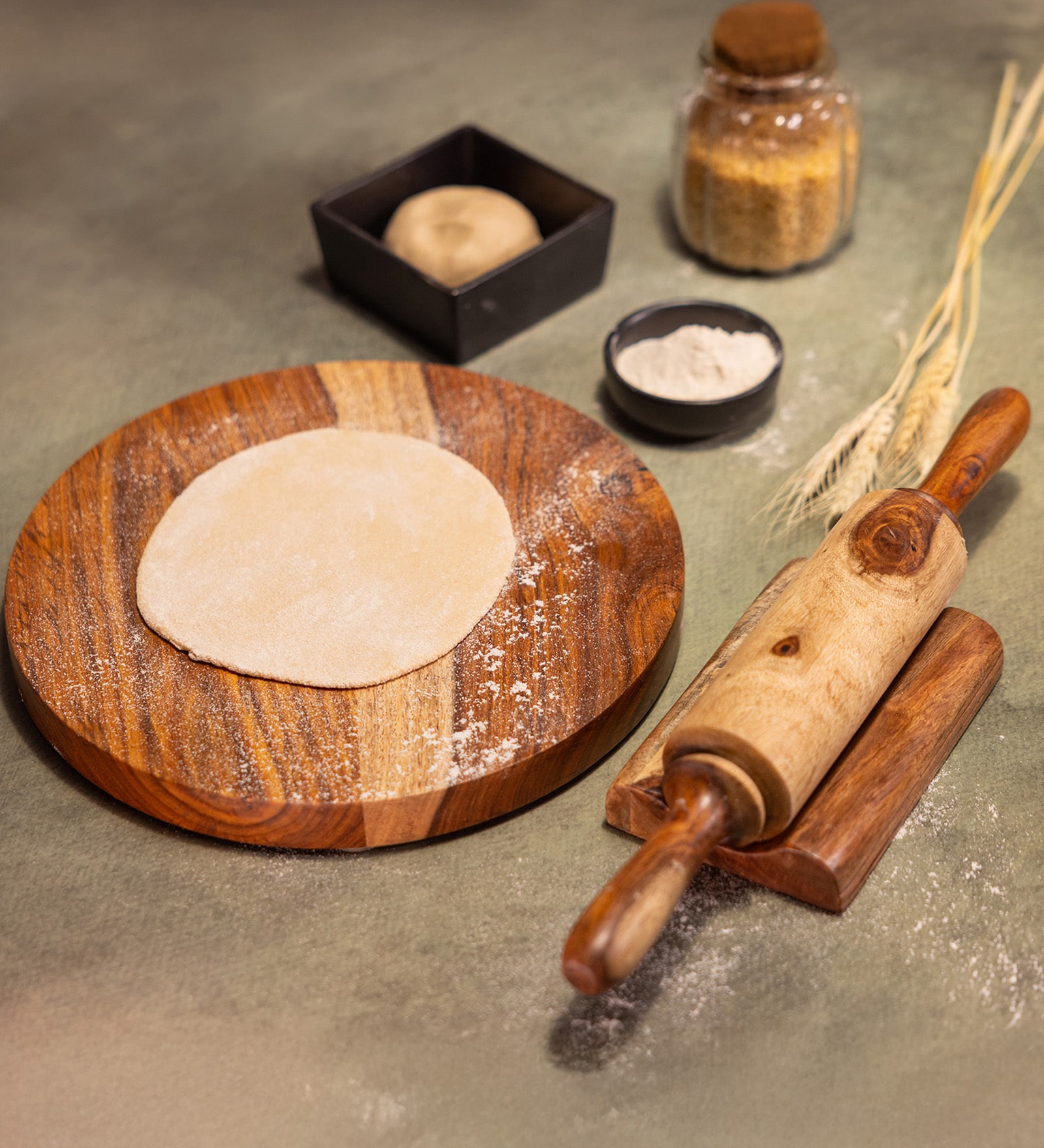 Set of 3 Acacia Wood Board & Rolling Pin