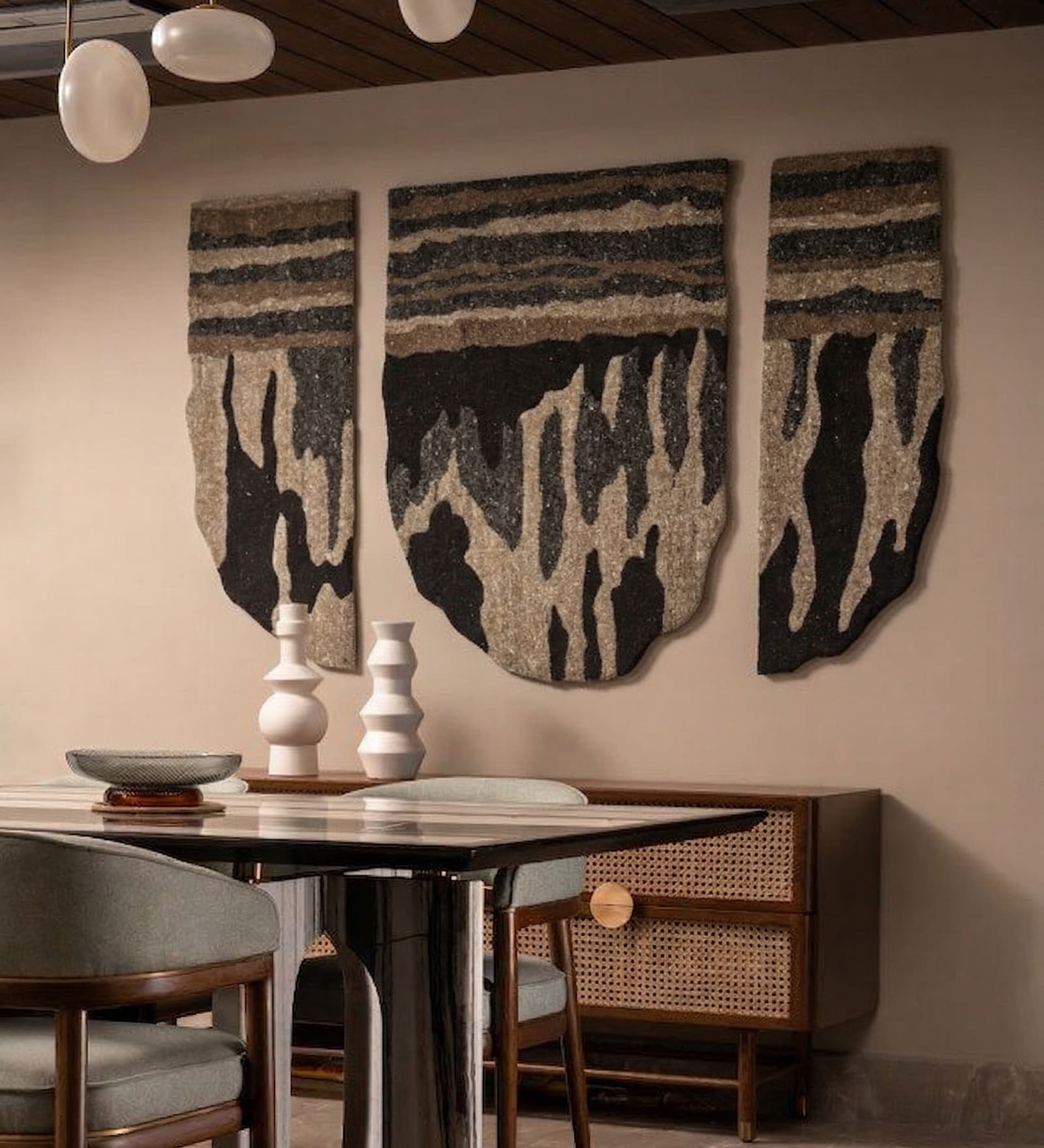Set Of 3 Brown-Beige High Texture Wool Wall Art