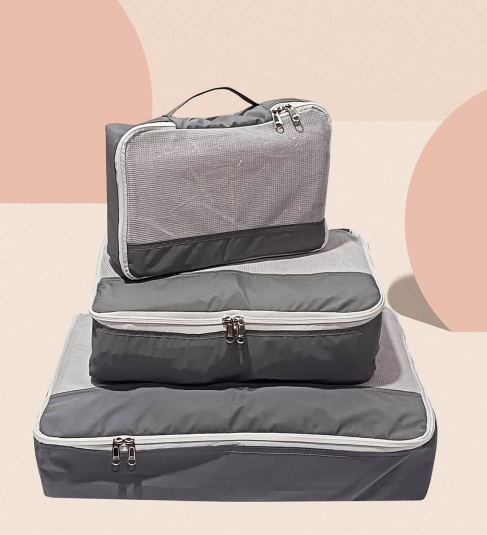 Set of 3 Grey Nylon Cloth Packing Bag Storage Pouch