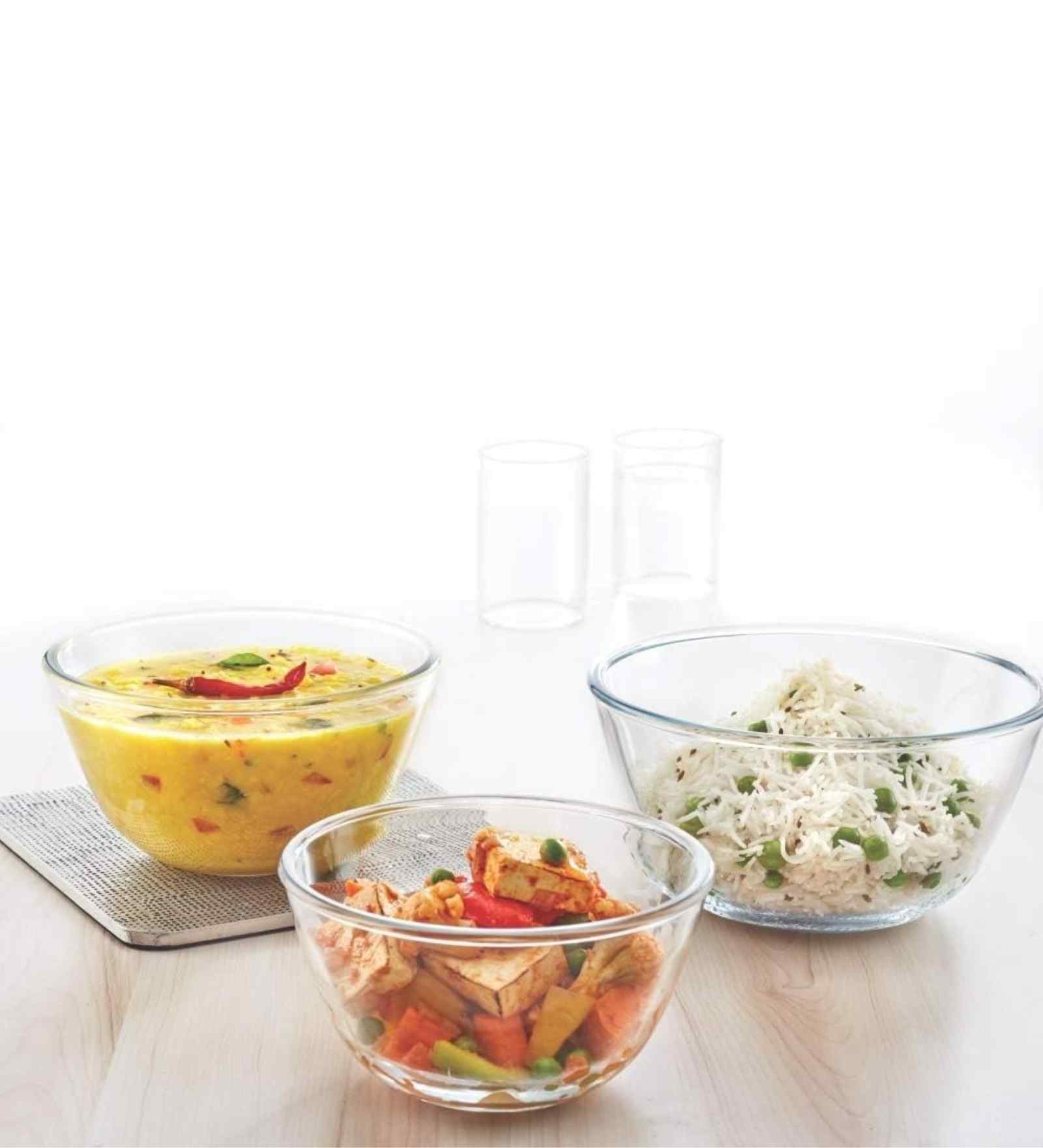 Set of 3 Crystal Lead Free Glass 1600ml, 800ml & 500ml Mixing Bowls Set