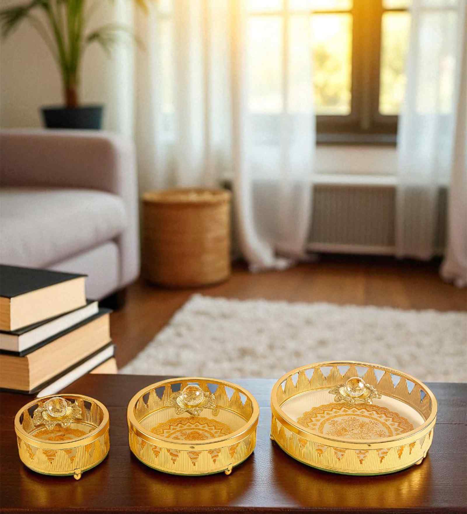 Set of 3 Glass and Matel Crown Luxe Jar Containers