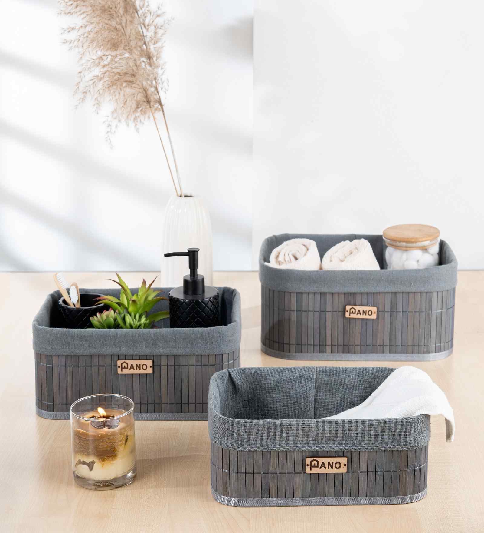 Set Of 3 Grey Bamboo Bathroom Vanity Organiser