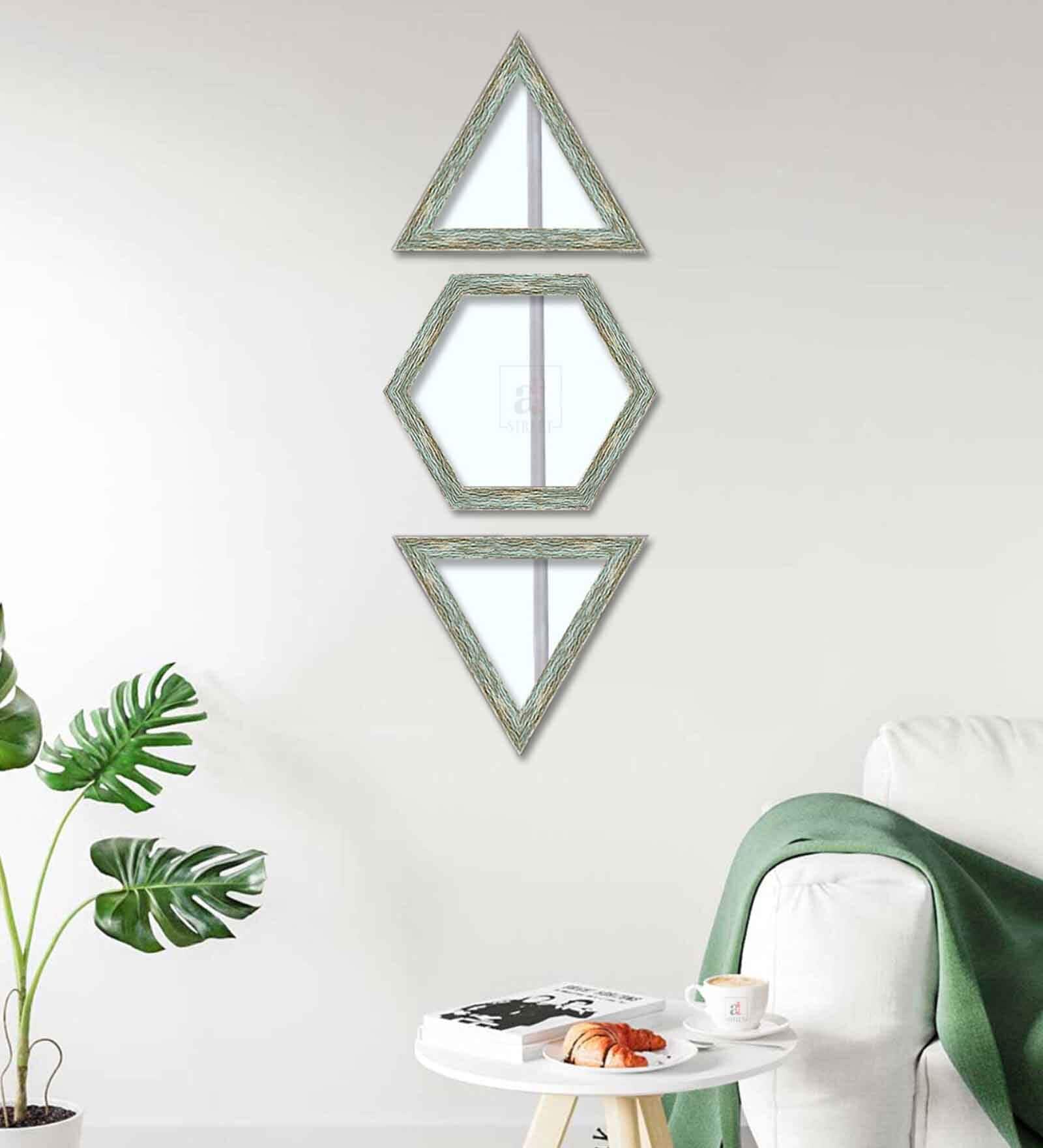 Hexagon Triangular Shape Mirror Set Of 3 In Silver