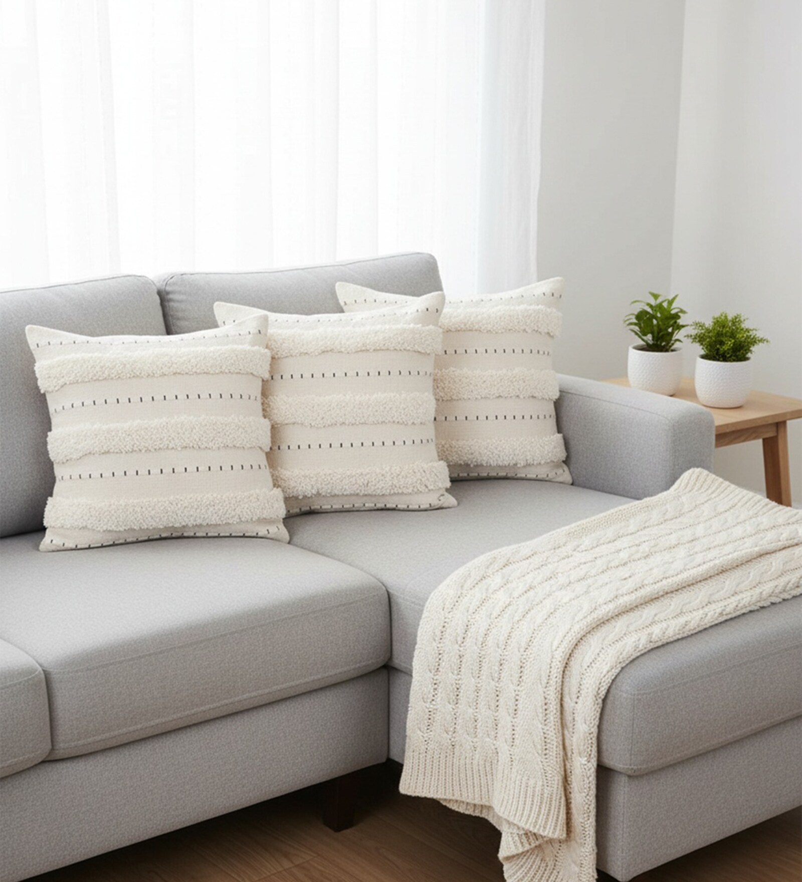 Set of 3 High-Texture Boho Throw Cushion Covers (18x18)