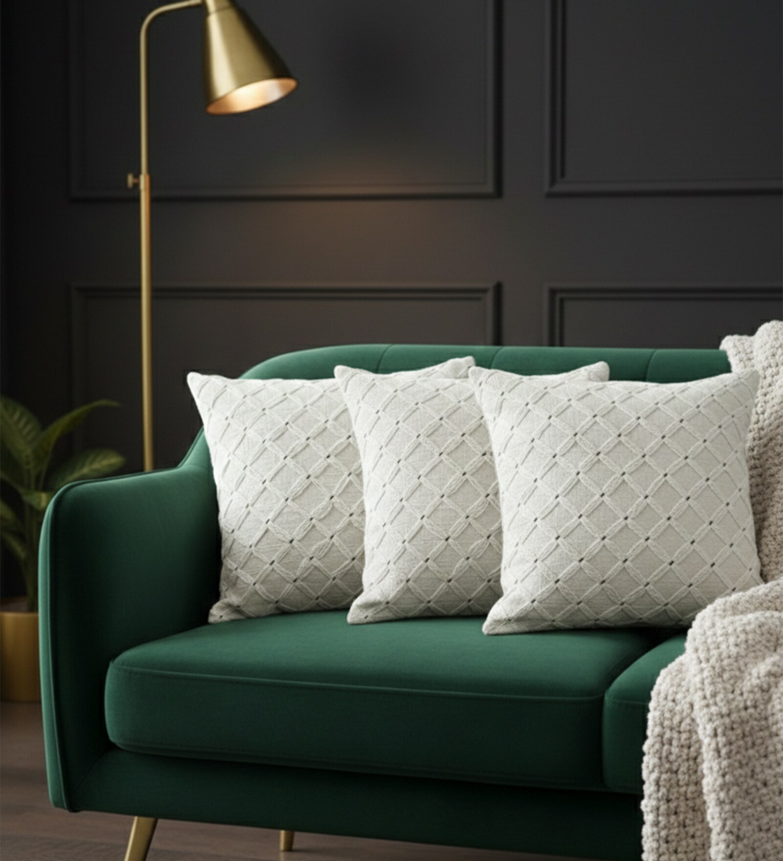 Set of 3 Minimalist Diamond Grid Throw Cushion Covers (18x18)