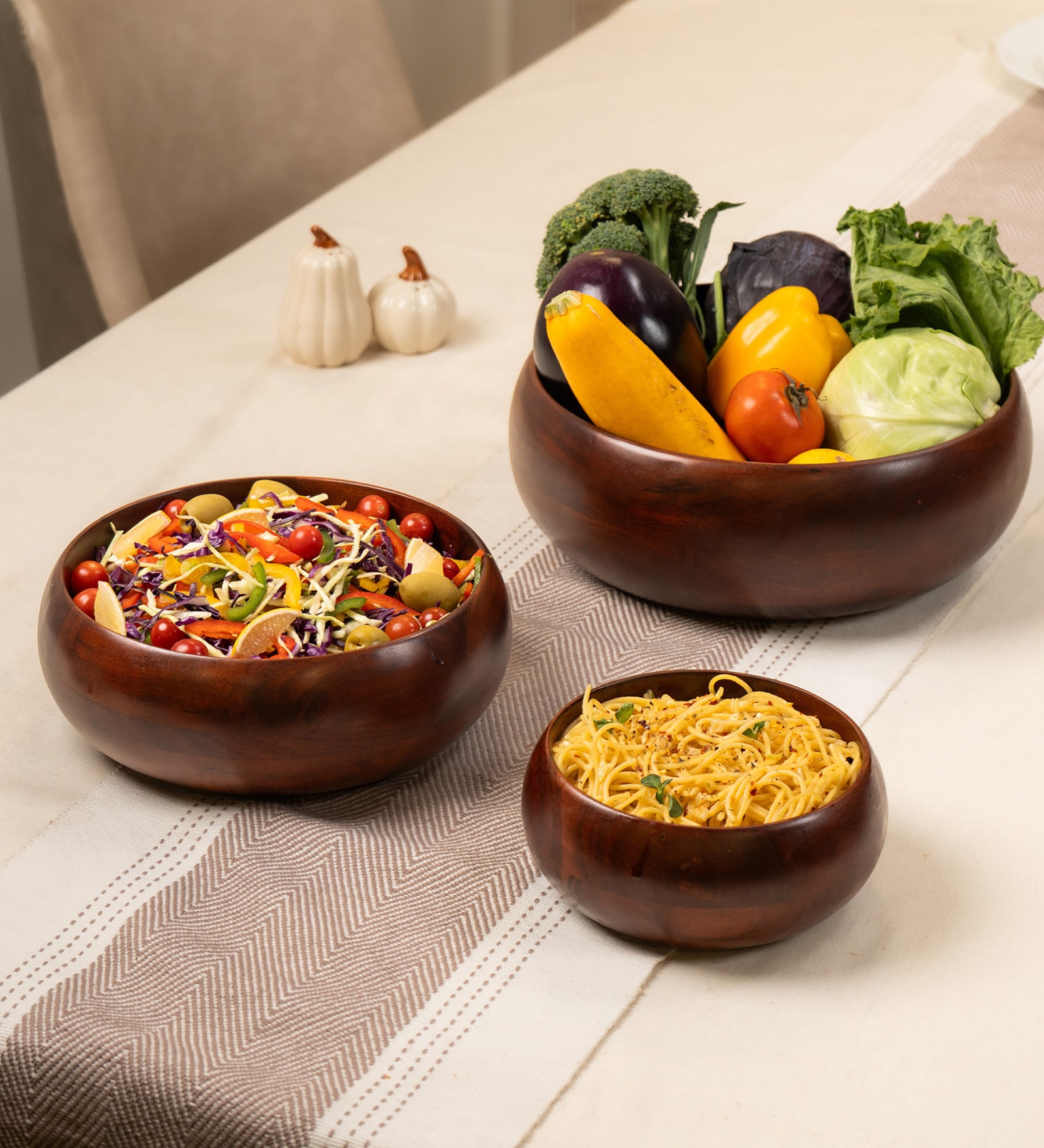 Set of 3 Mrida Serving Bowl Set Handcrafted Acacia Wood Bowls