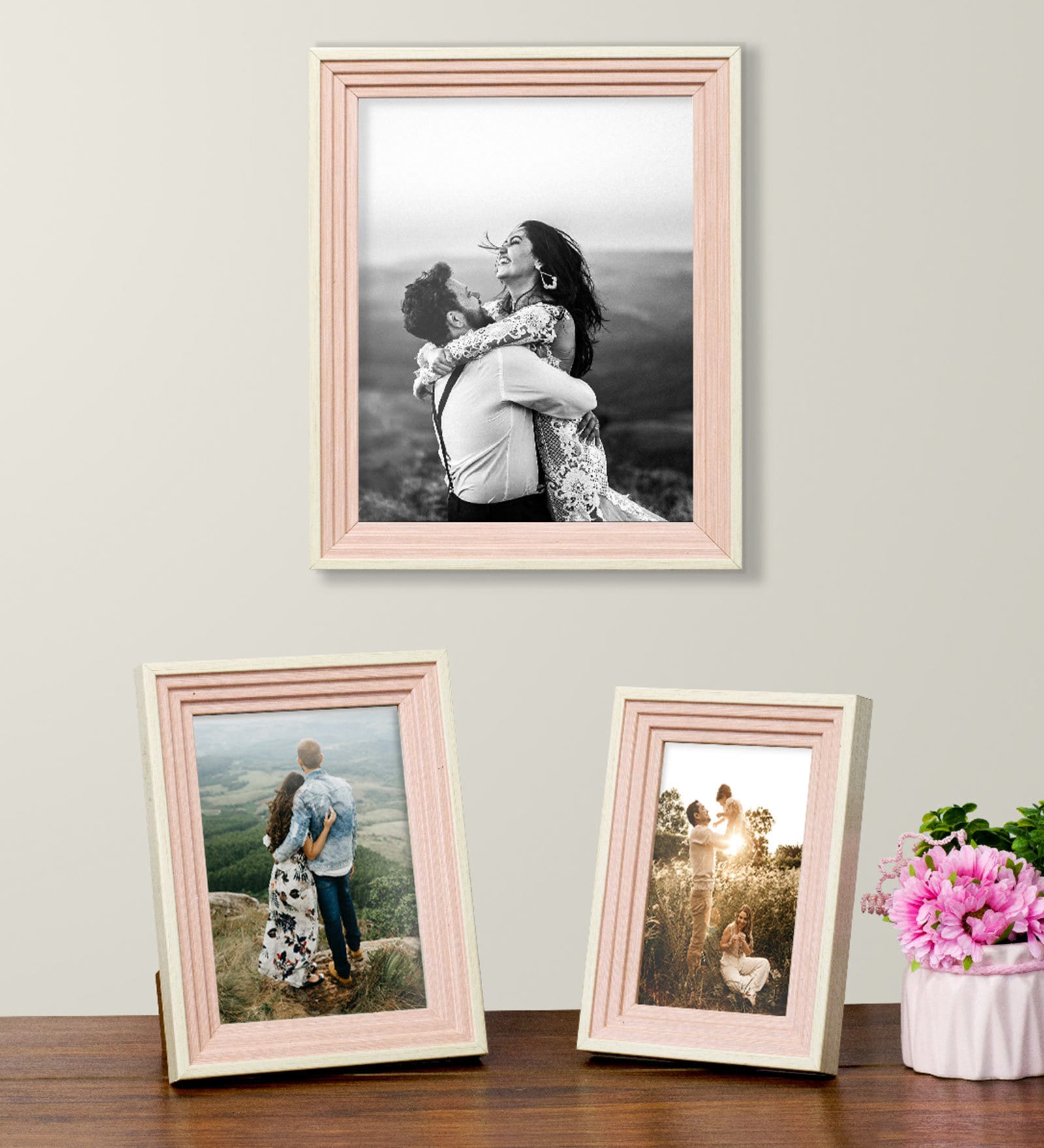 Set Of Hilton 3 Pink Wood Collage Photo Frame