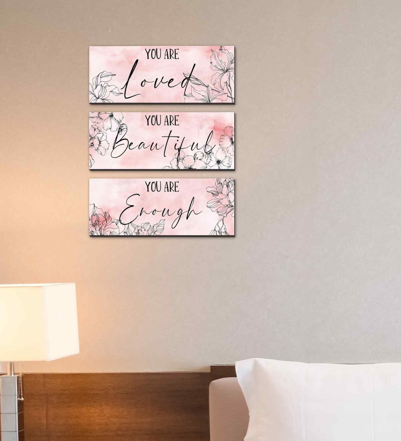 Set of 3 Positive Quotes Wooden Wall Hanging-You Are Loved Beautiful Enough