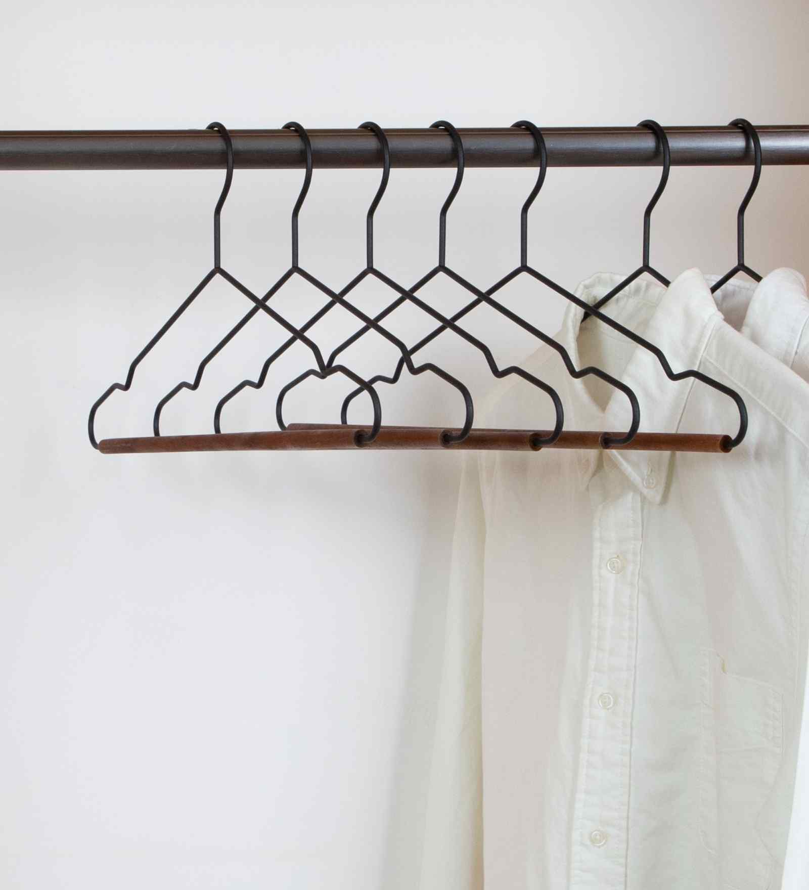 Set of 3 Premium Wood and Metal Shirt Hangers with Wooden Bar, Ergonomic Ends, and Scratch-Resistant Finish