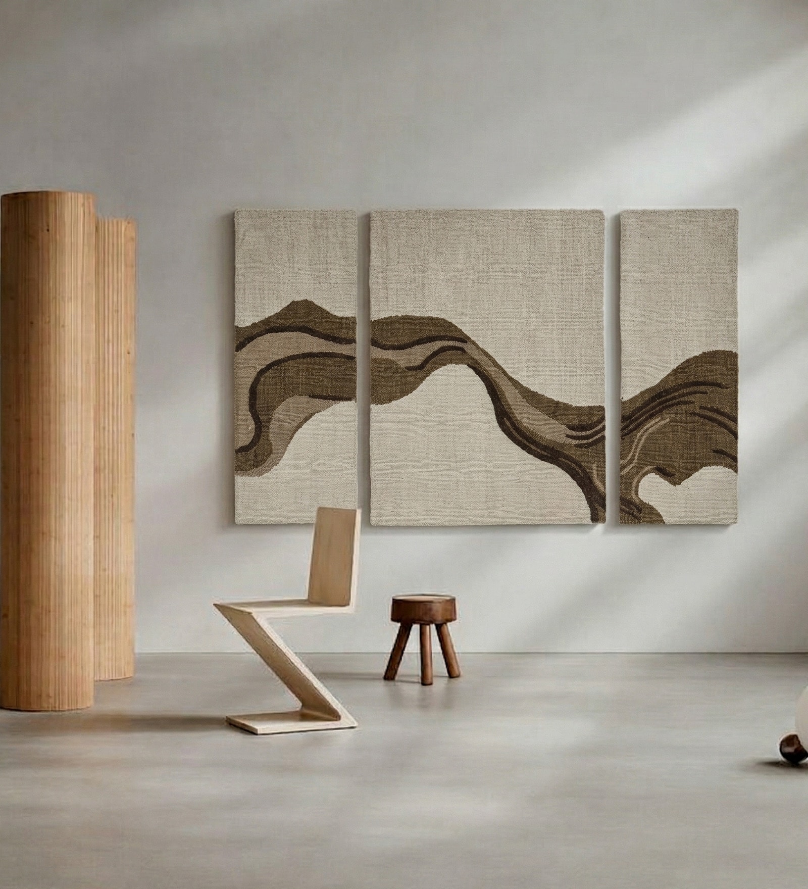 Set Of 3 Tan-Brown High Texture Wool Wall Art