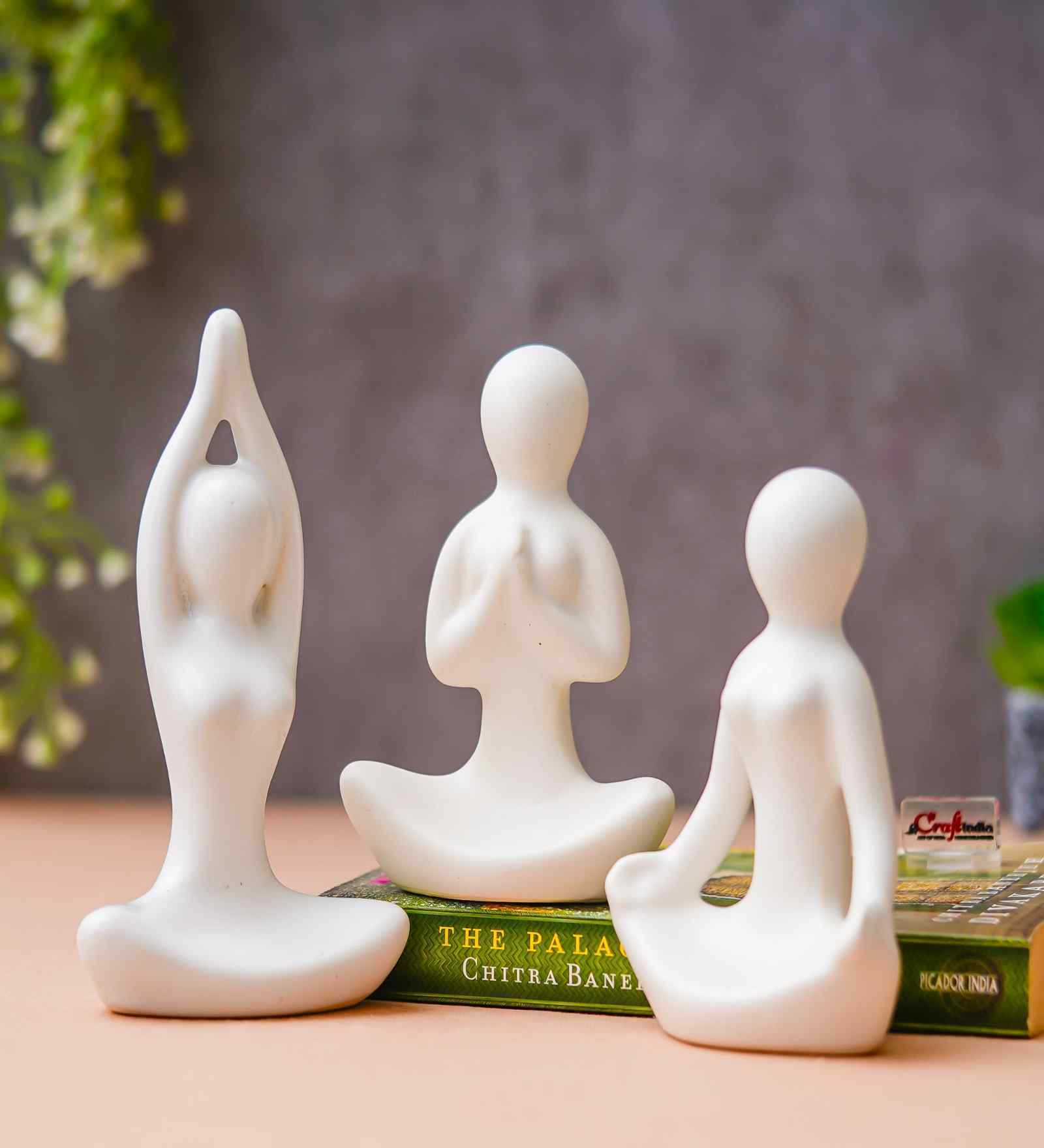 Set of 3 White Ceramic Meditation Yoga Pose Statue|Yoga Women Figurine Home Decor Items Showpiece for Meditation Room Living Room Bedroom Table Shelf TV Unit|Gift for Birthday