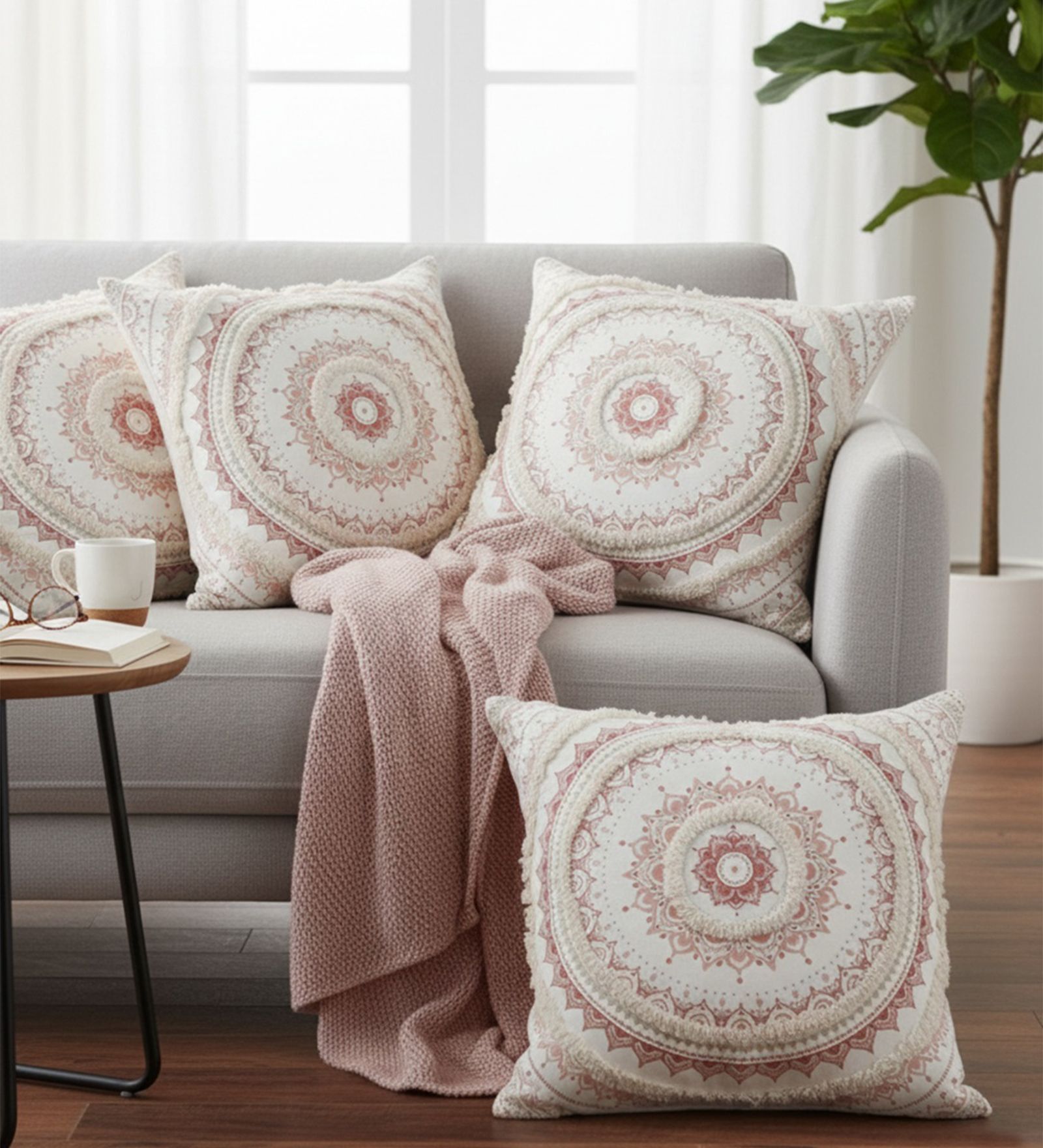 Set of 4 Blooming Mandala Throw Cushion Covers (18x18)