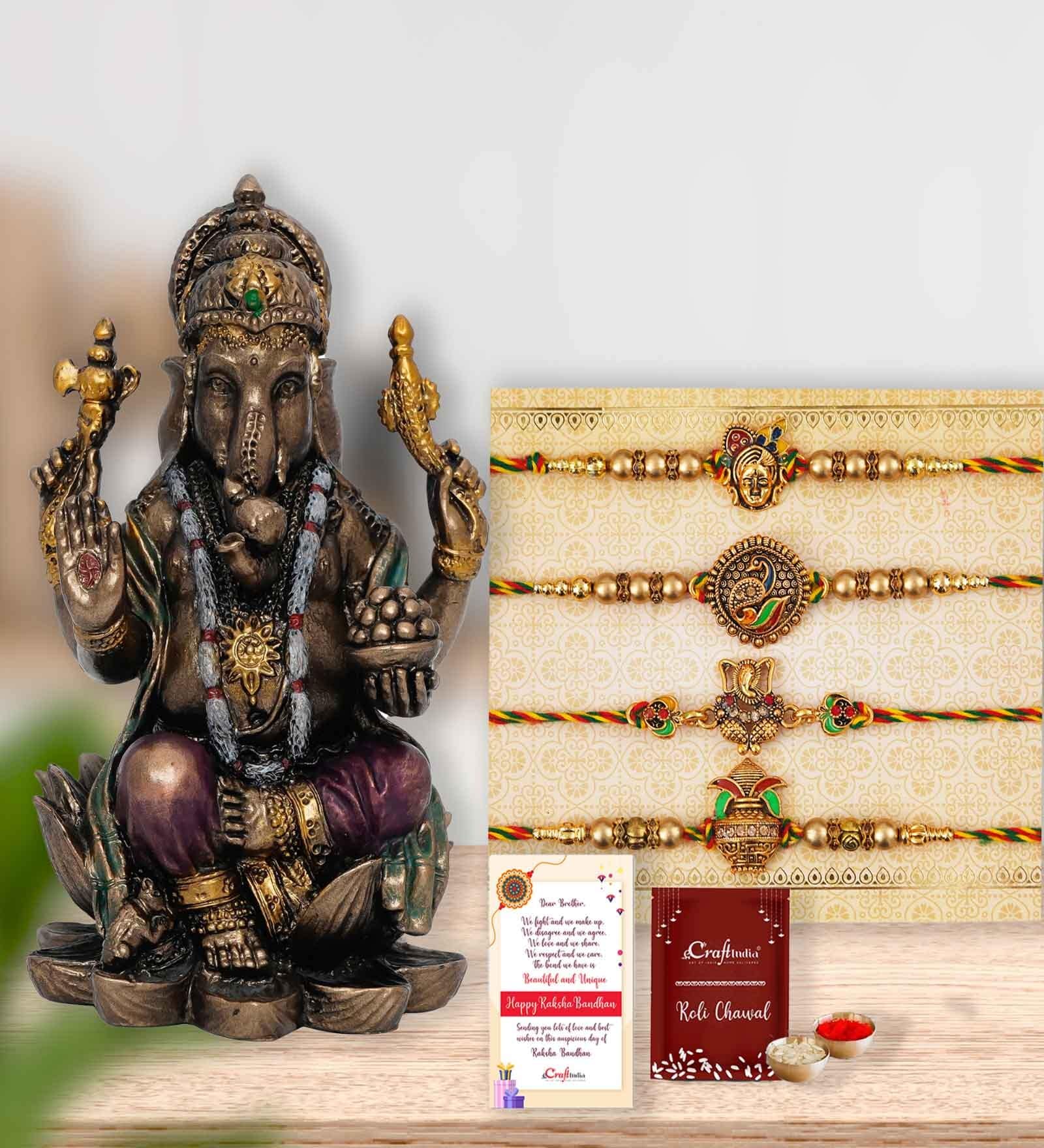 Special Funky Wooden Rakhi For Brother - Designer Raksha Bandhan Bracelet With Greeting Card & Roli/Chawal