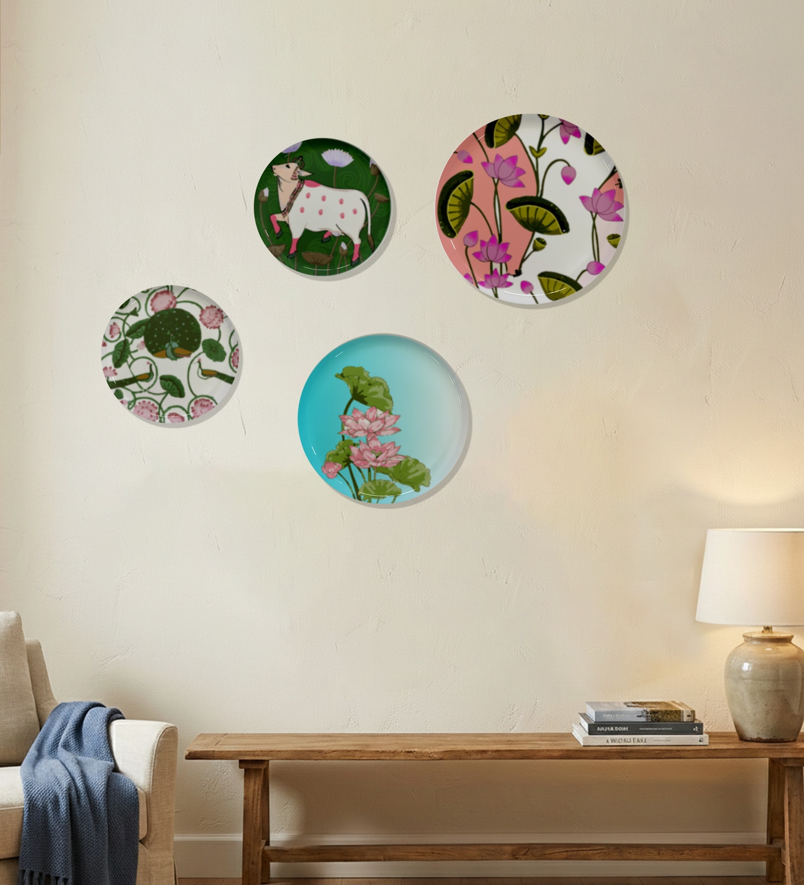 Set of 4 Flamingo Garden Metallic Wall Plates