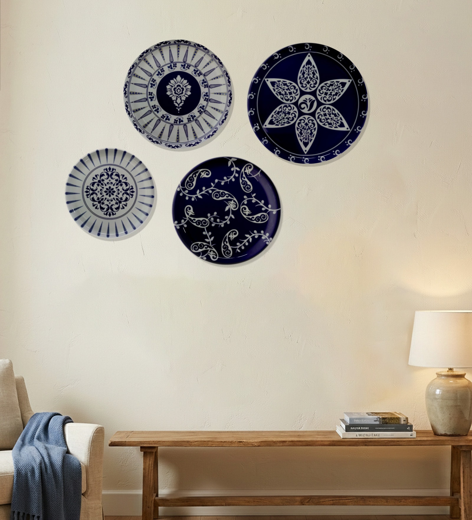 Set of 4 Indigo Starburst Metallic Wall Plates