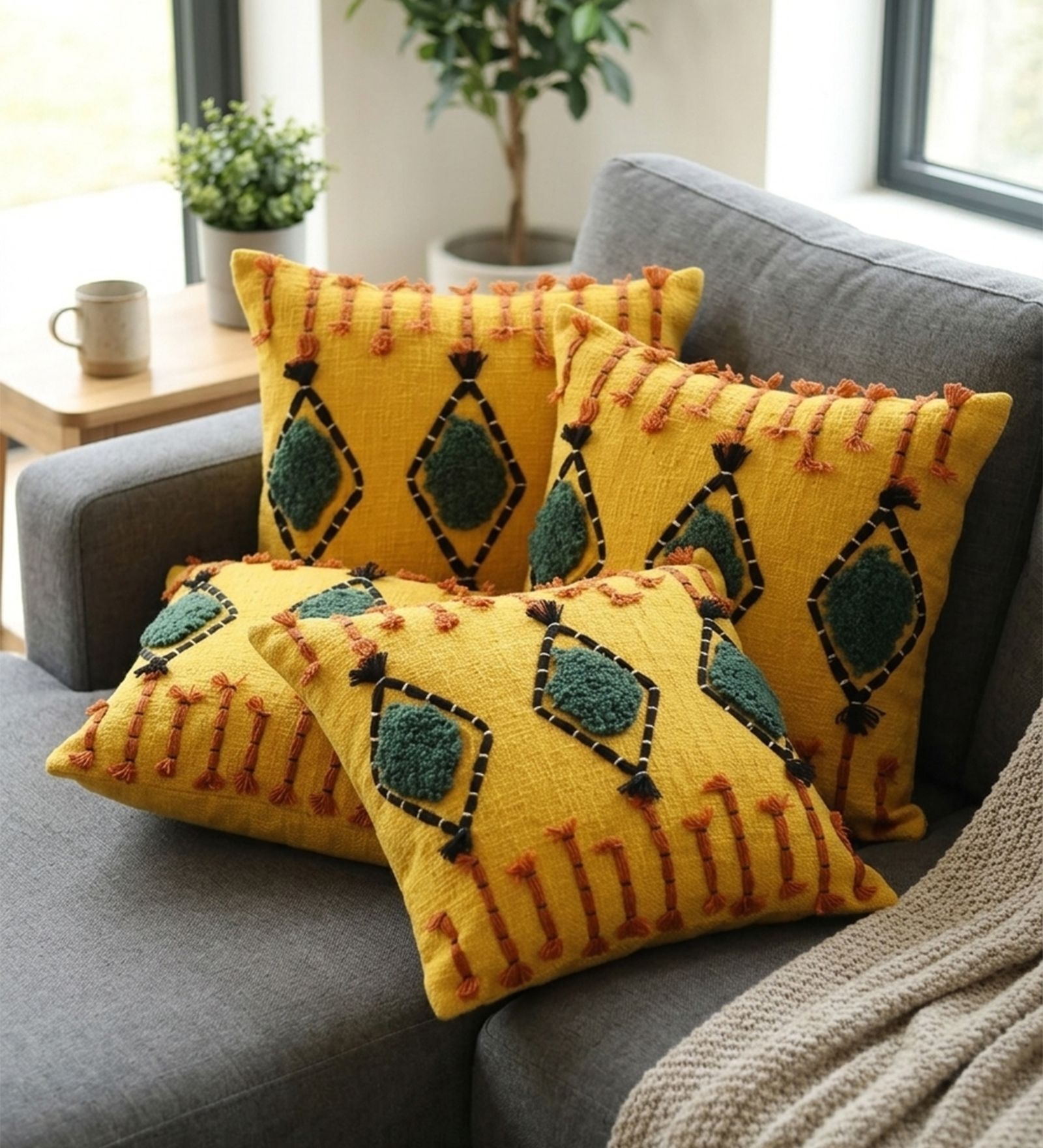 Set of 4 Maximalist Tufted Diamond Throw Cushion Covers (18x18)