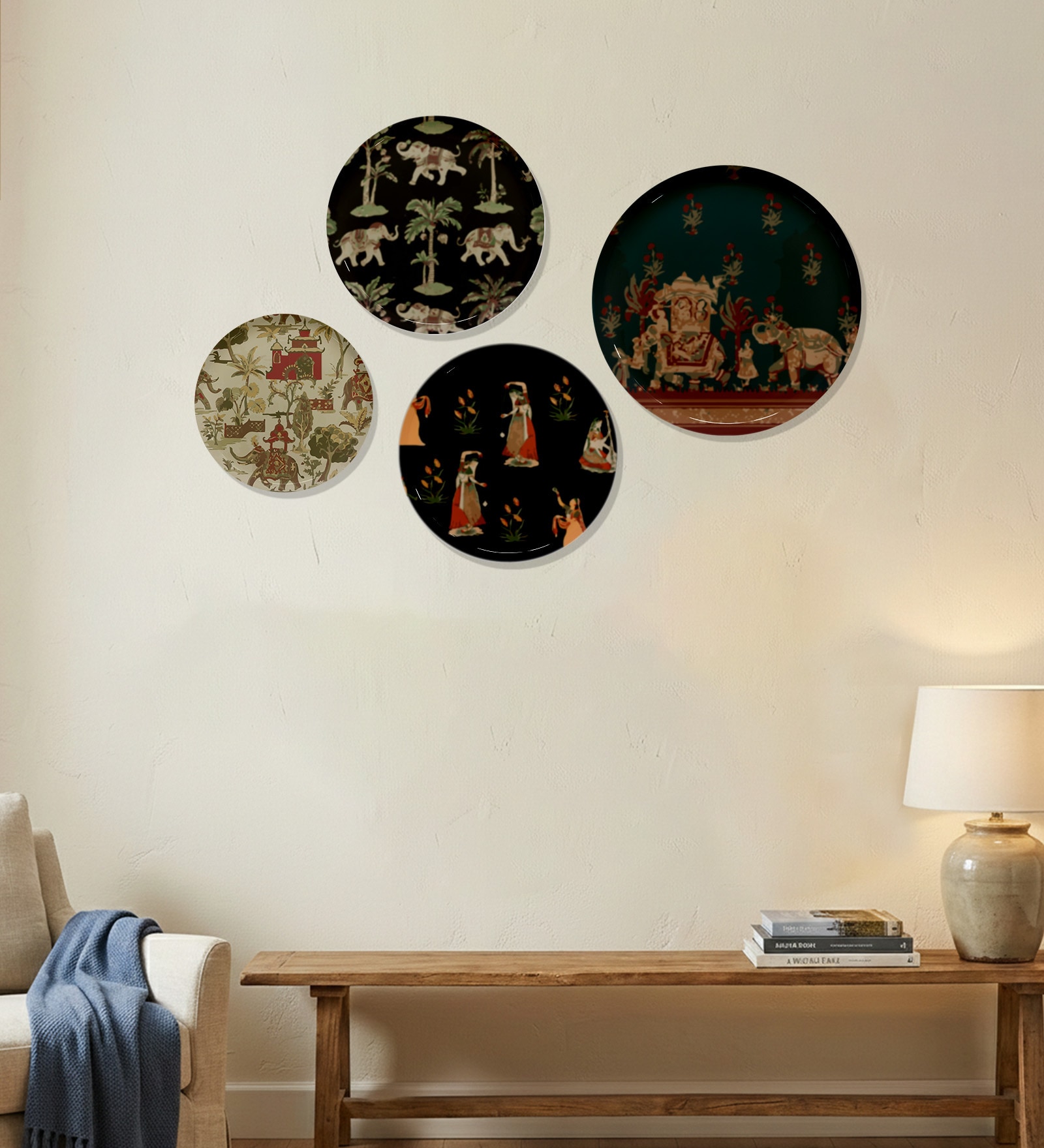 Set of 4 Midnight Floral Metallic Wall Plates