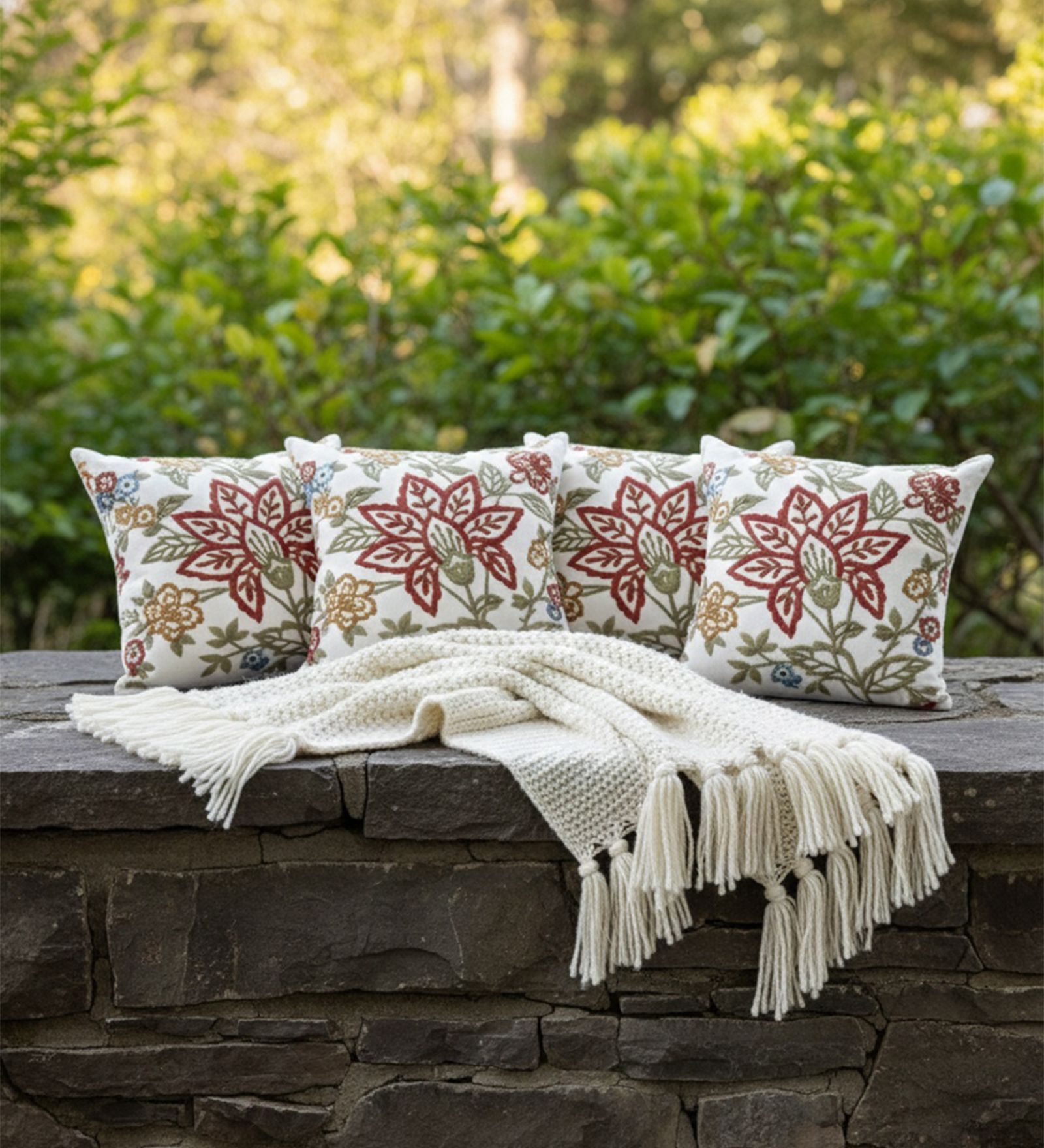 Set of 4 Rich Embroidered Floral Throw Cushion Covers (18x18)