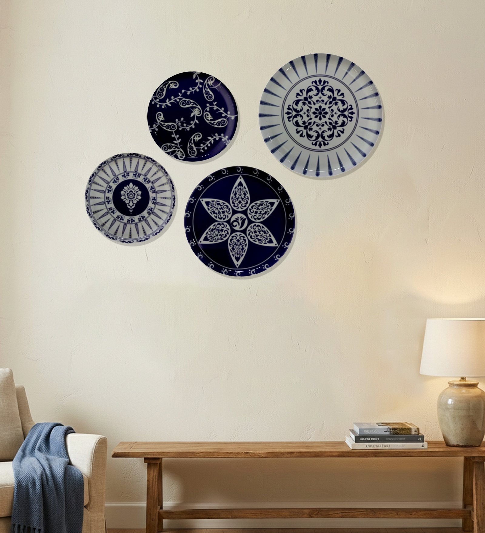 Set of 4 Royal Blue Starburst Metallic Wall Plates