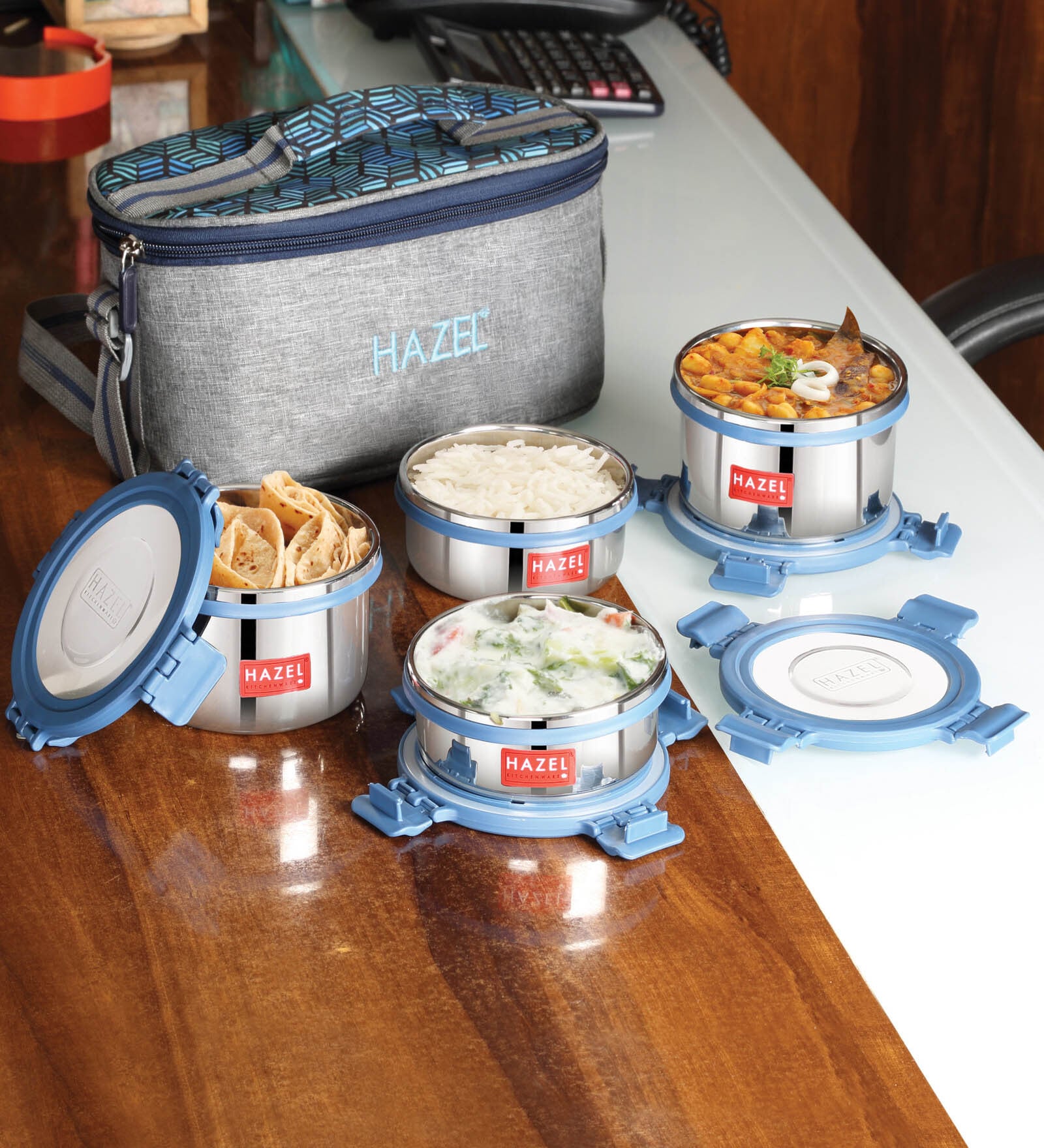 Set of 4 Stainless Steel Lunch Box with Flat Bag