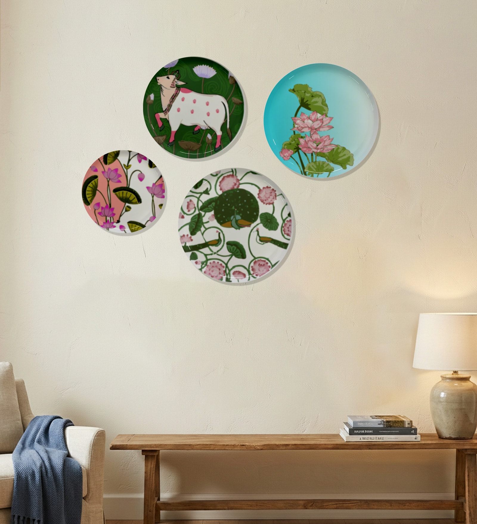 Set of 4 Tropical Bird Metallic Wall Plates