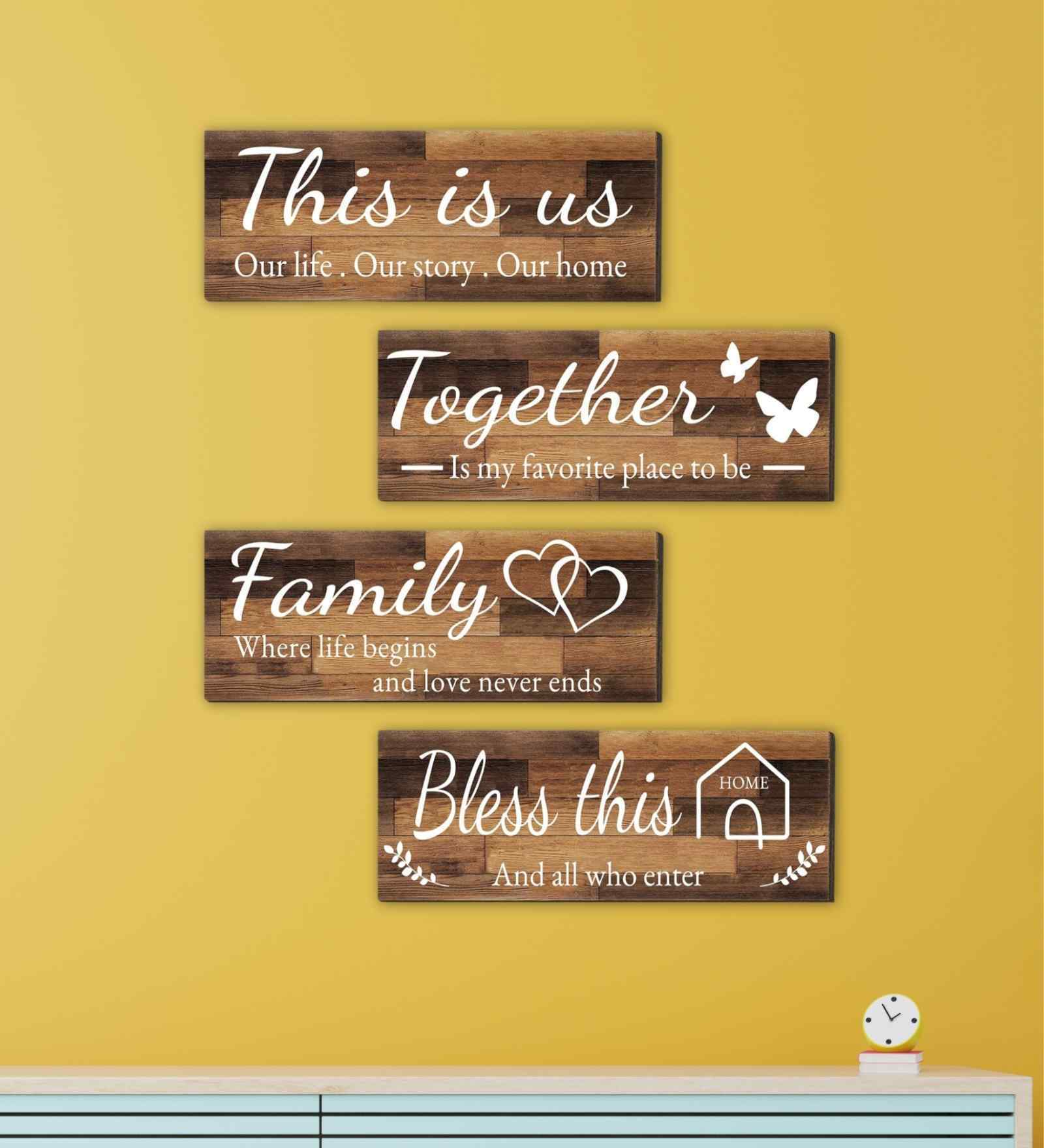 Set of 4 Wooden Wall Hanging-This Is Us Together Bless This Home Family