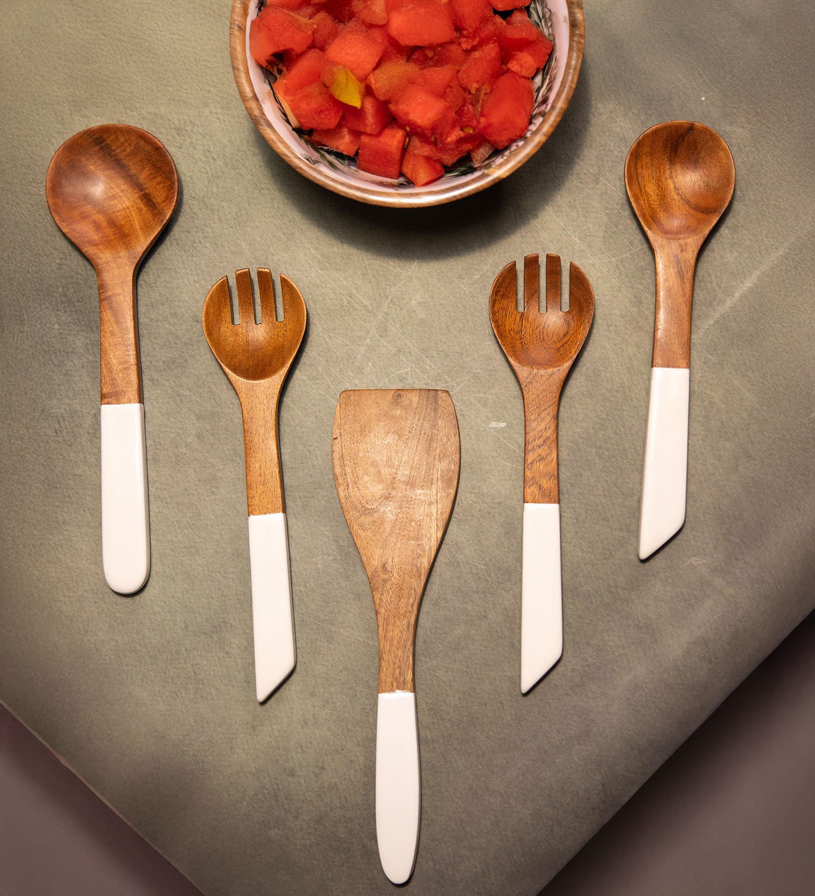 Set of 5 Acacia Wood Serving Spoons