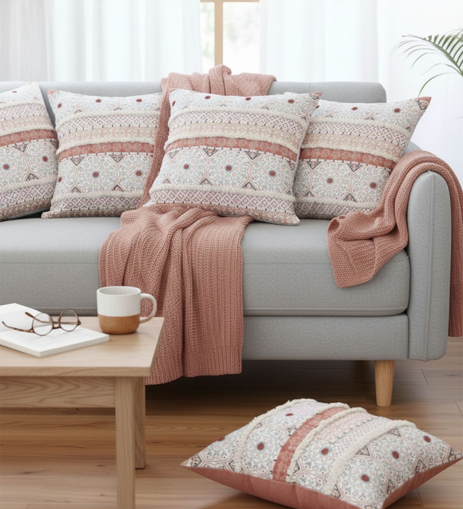 Set of 5 Bohemian Tile Print Throw Cushion Covers (18x18)