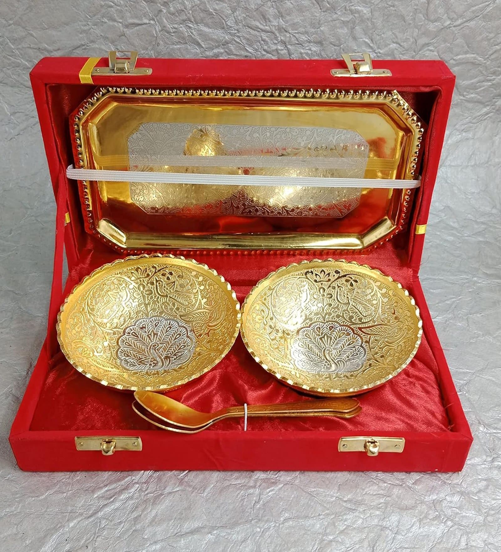 Set of 5 Bowl with Tray Stainless Steel Tableware Set (Silver)
