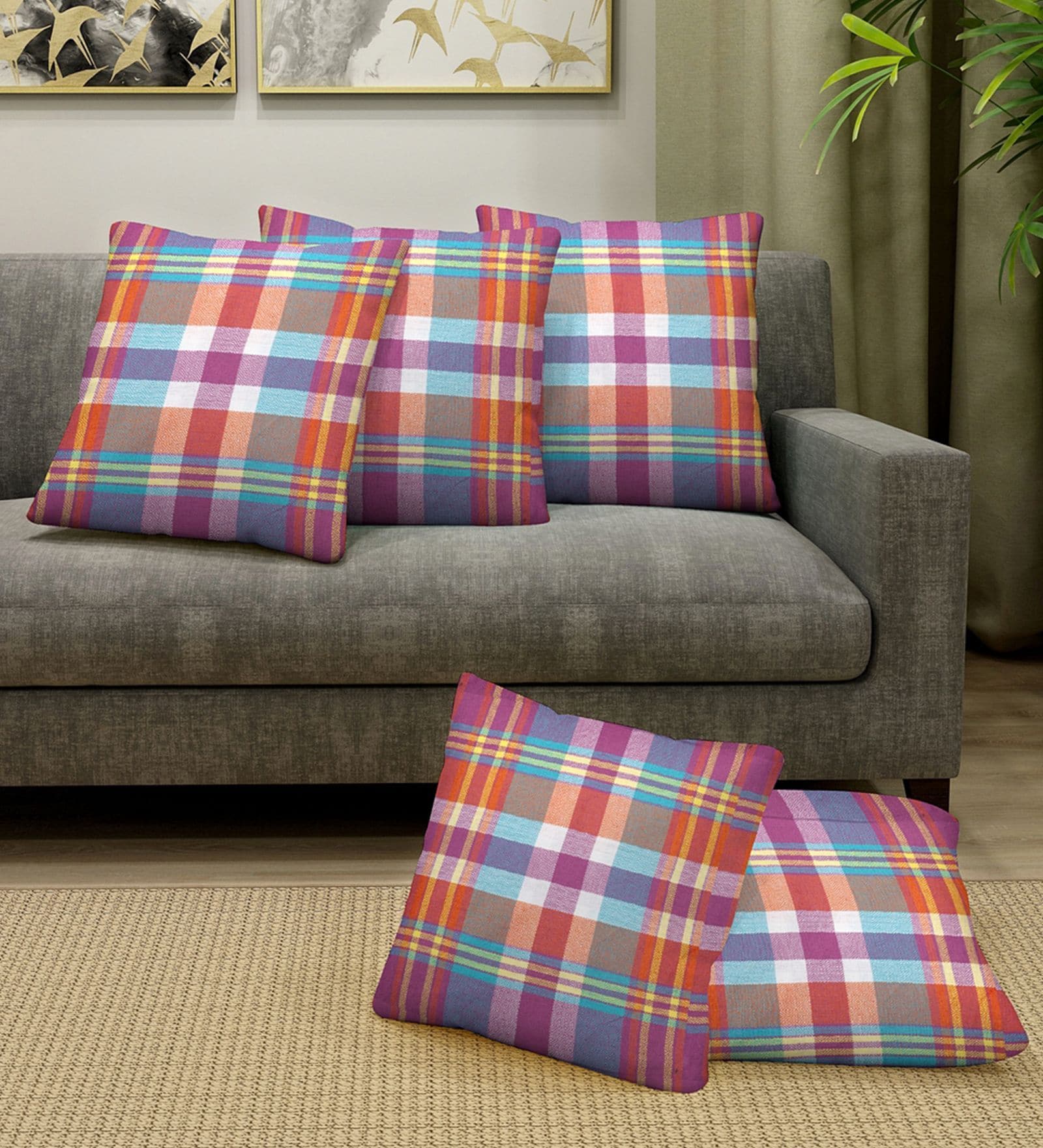 Multicolor Cotton Geometric 16X16 Inches Cushion Covers (Set Of 5)